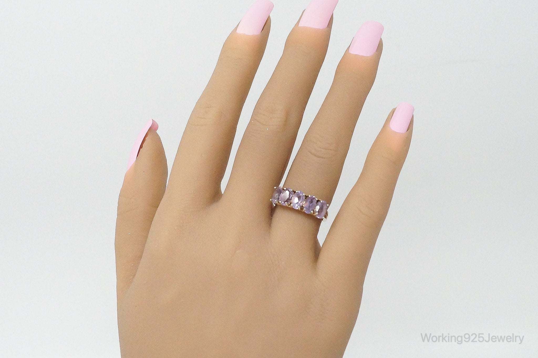 Vintage Amethyst Gold Vermeil Sterling Silver Ring - Size 6