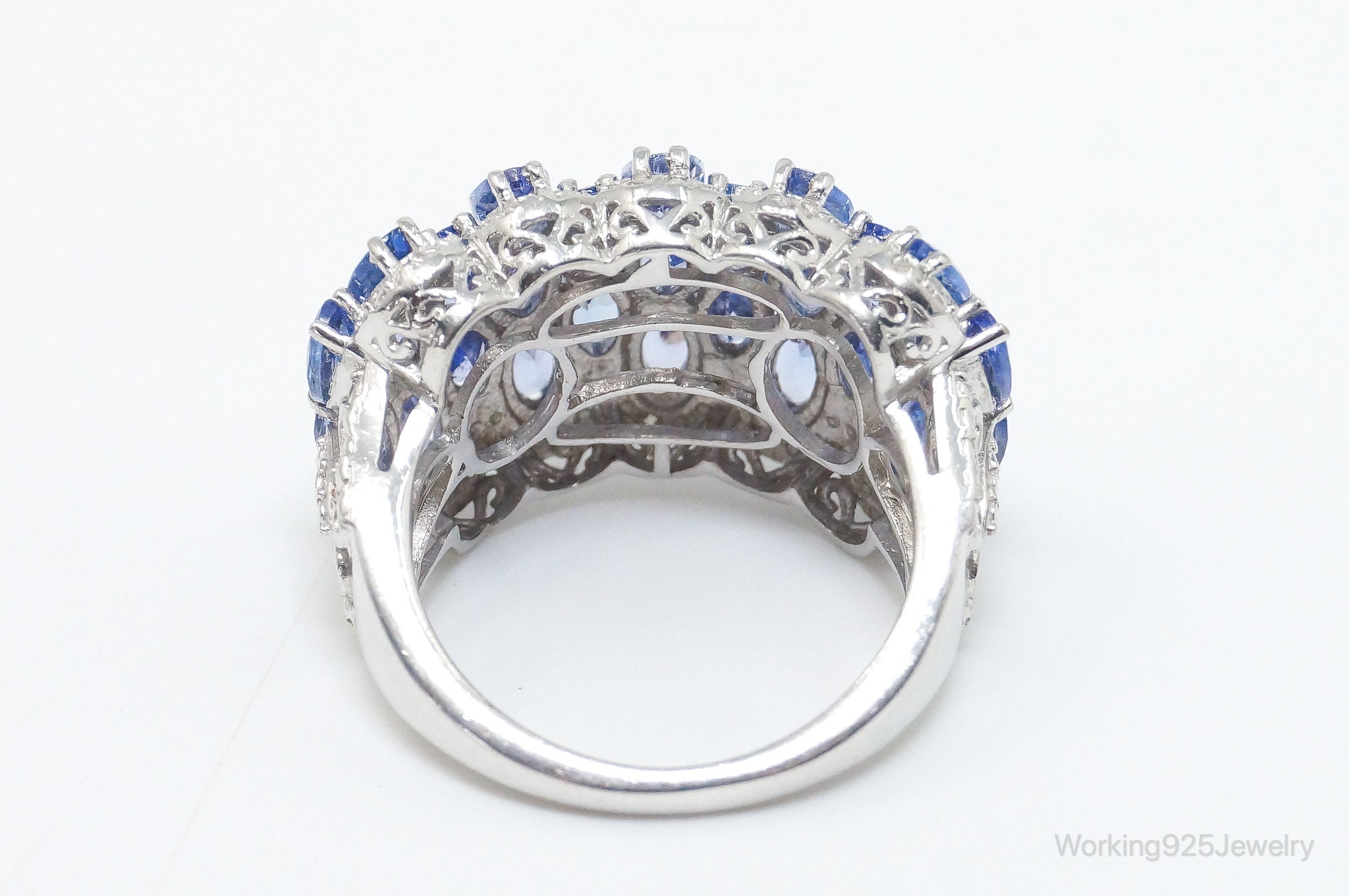 Vintage Iolite 2 Diamond Sterling Silver Ring SZ 8