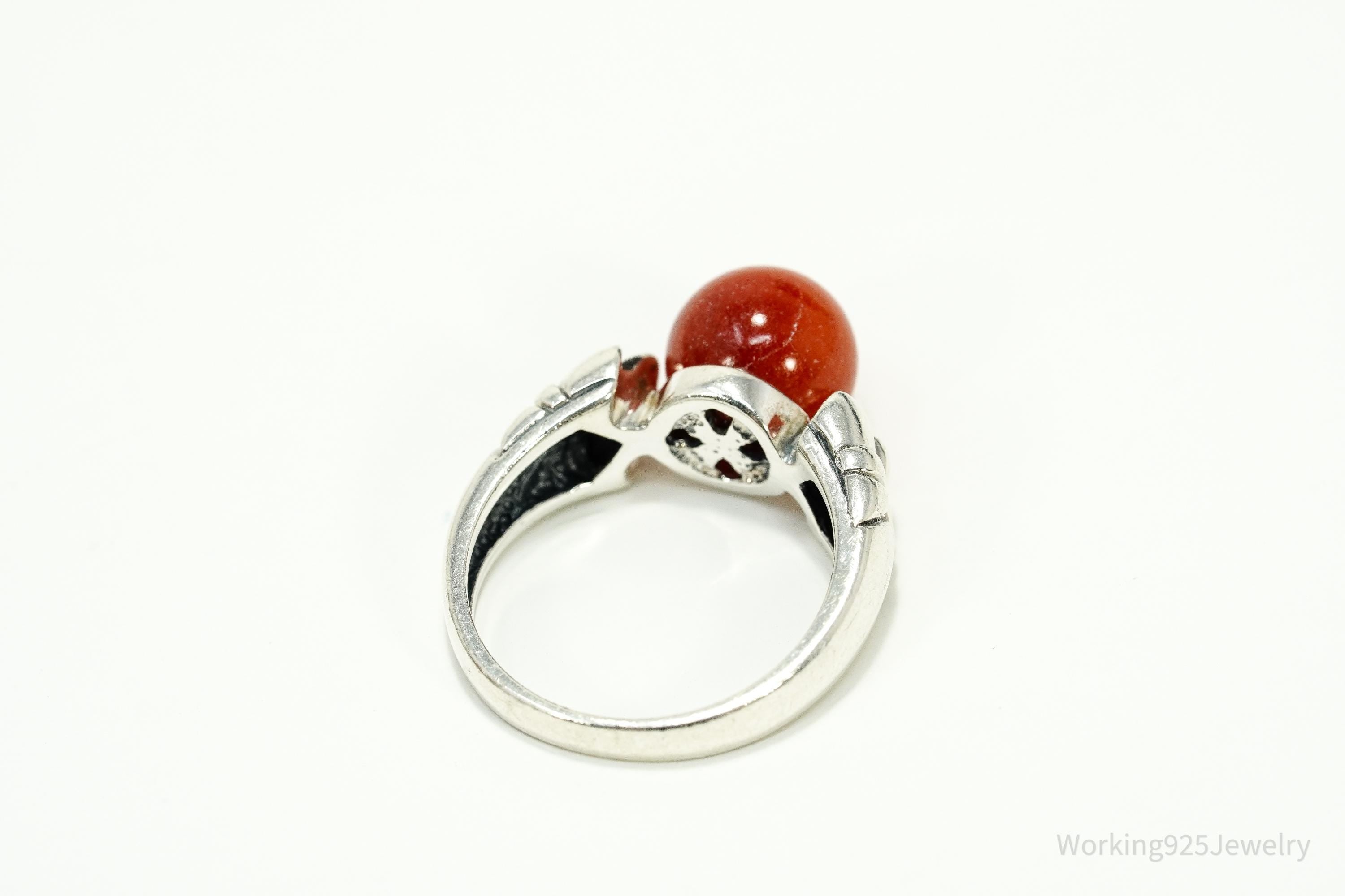 Vintage Ross Simons Red Jadeite Sterling Silver Ring - Size 6