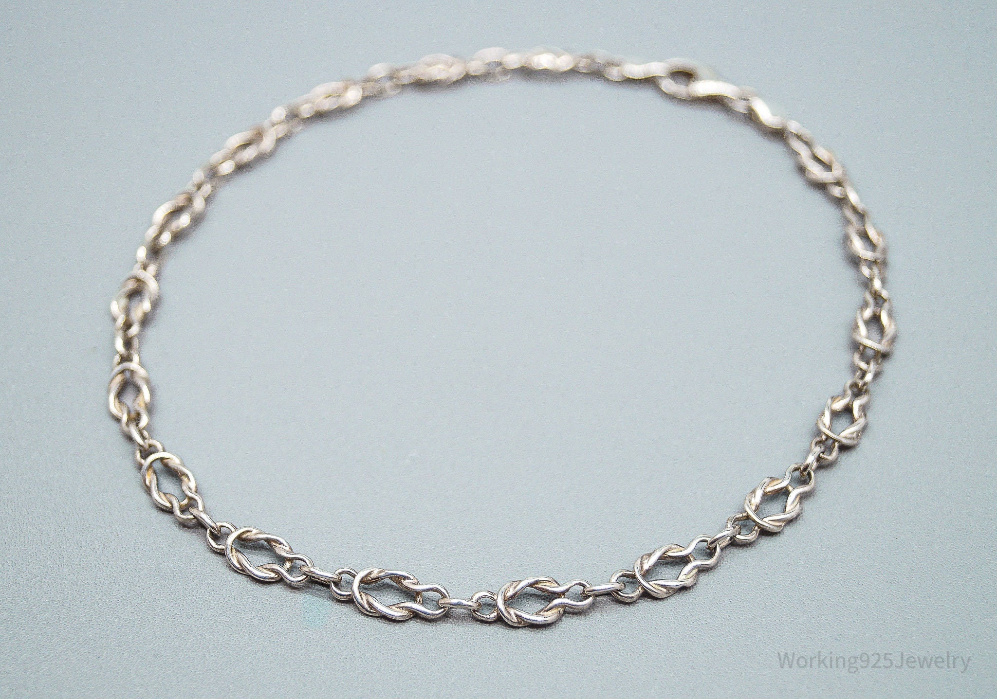 Vintage Love Knot Link Sterling Silver Anklet / Bracelet - 10 3/16"