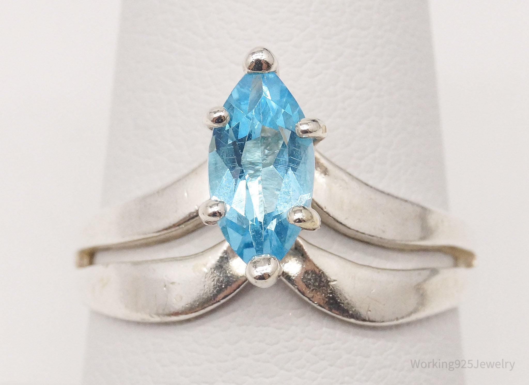 Vintage Designer Blue Topaz Sterling Silver Ring - Size 8