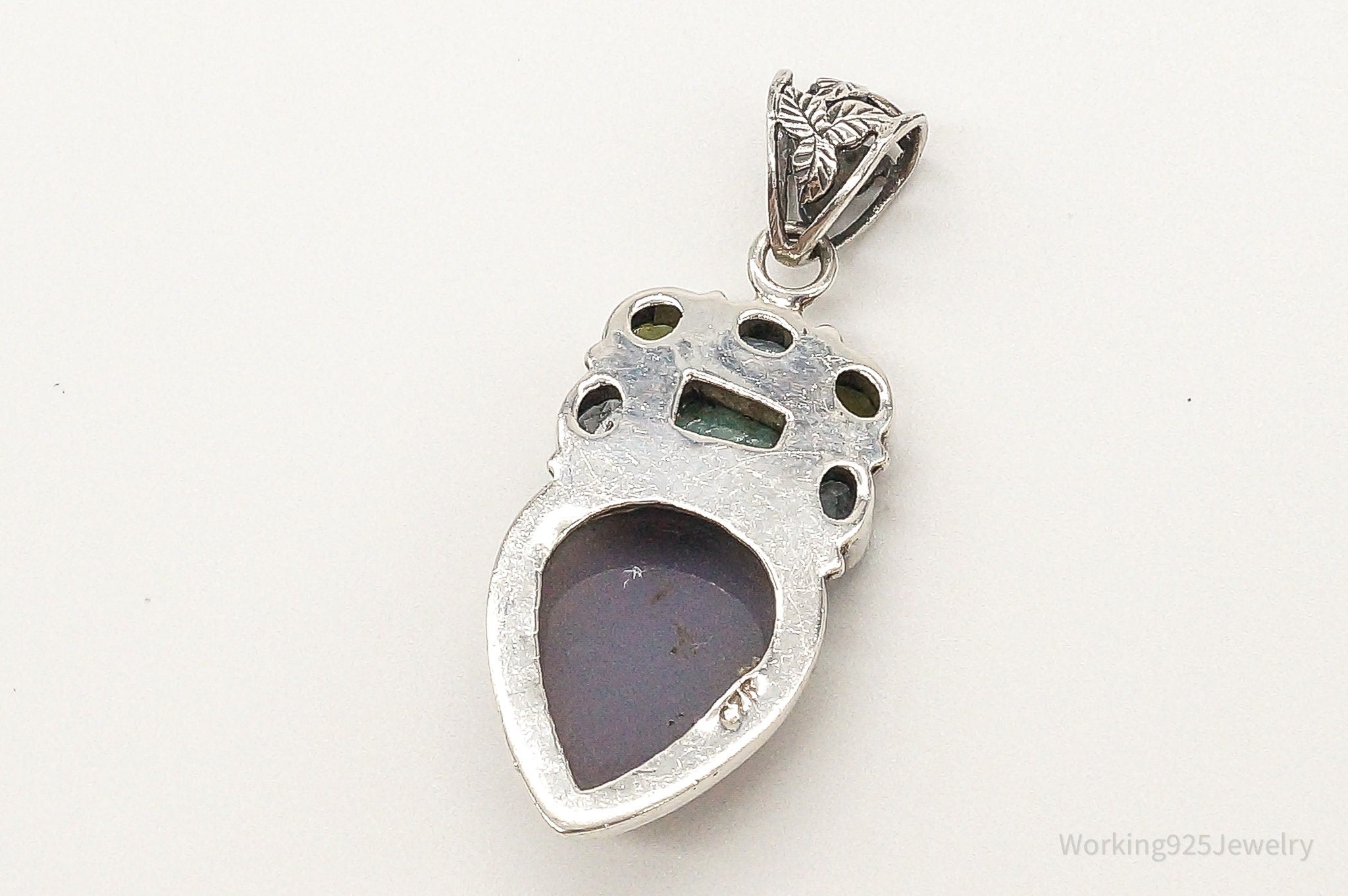 Vintage Multi Gemstone Sterling Silver Necklace Pendant