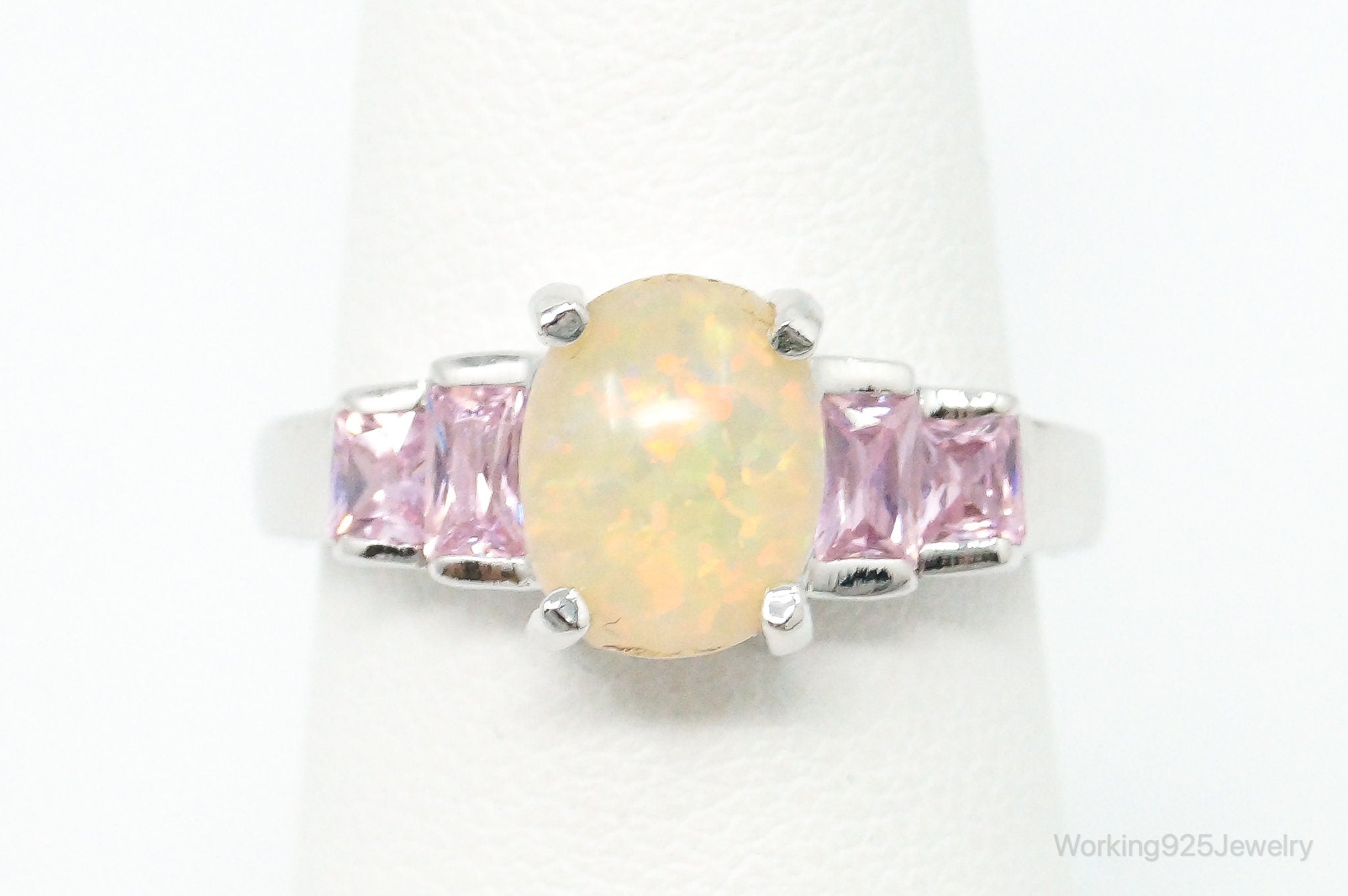 Vintage Oval Opal Doublet Pink Topaz Sterling Silver Ring Size 7