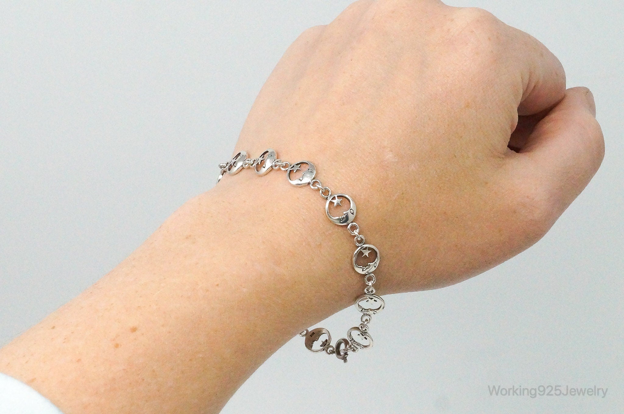 Vintage Moon & Stars Sterling Silver Bracelet