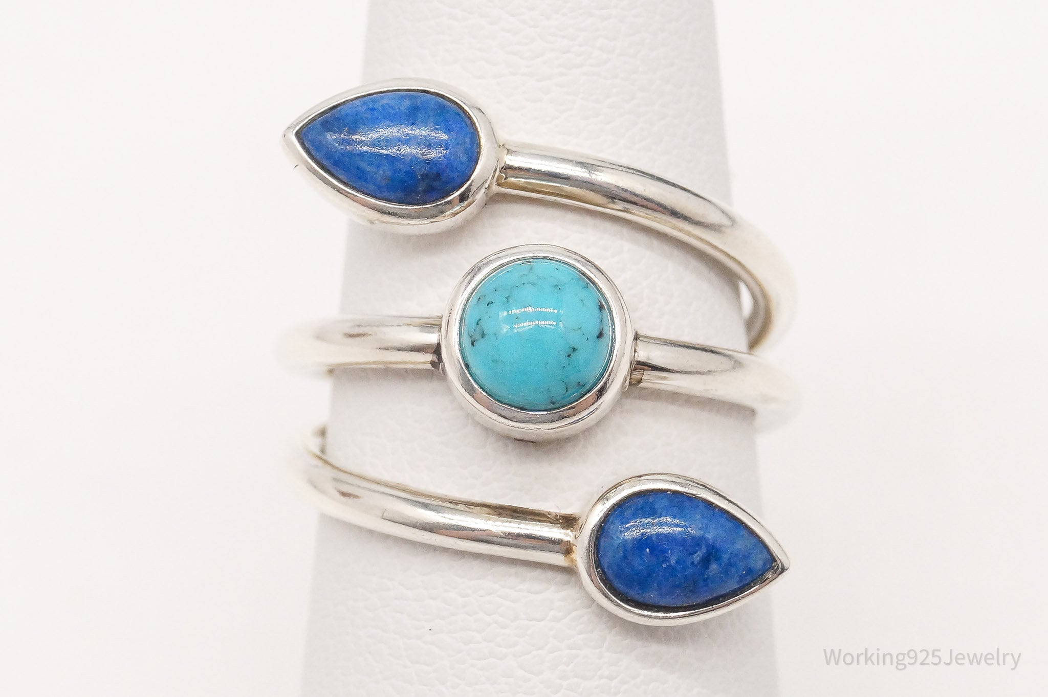 Vintage Designer WK Turquoise Lapis Lazuli Sterling Silver Ring - Size 6