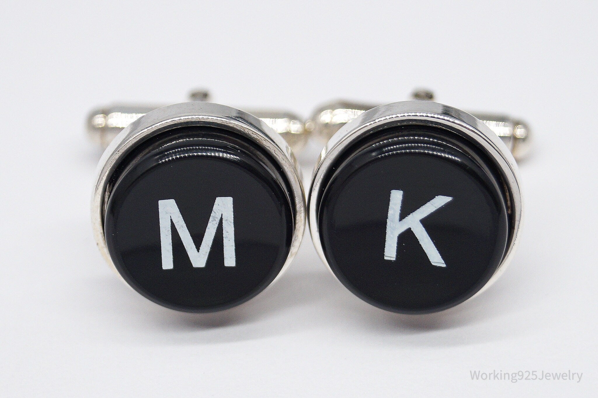 Vintage Letter Font Initials MK / KM Sterling Silver Cufflinks