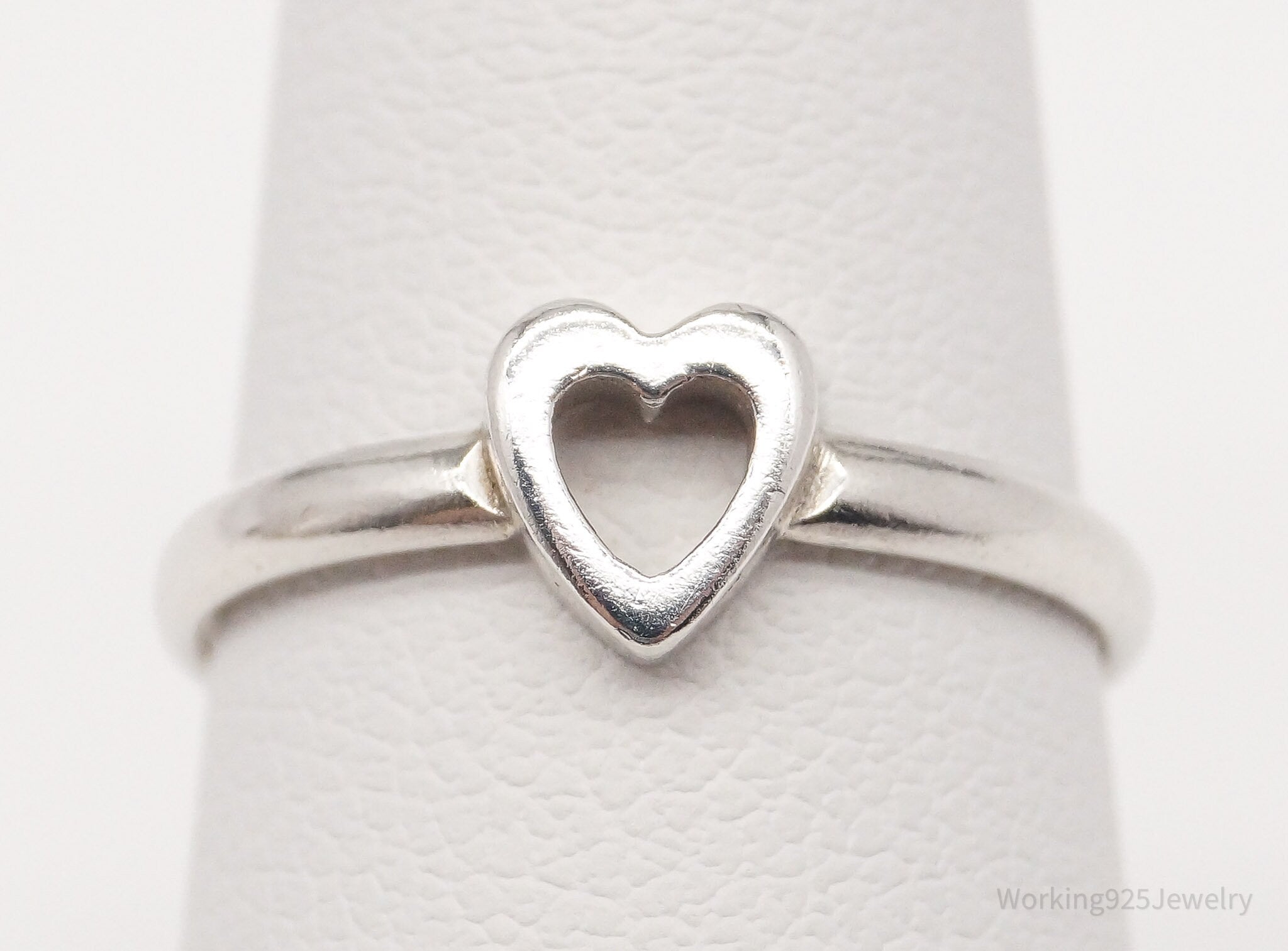 Vintage Designer BEAU Open Heart Sterling Silver Ring - Size 5.25