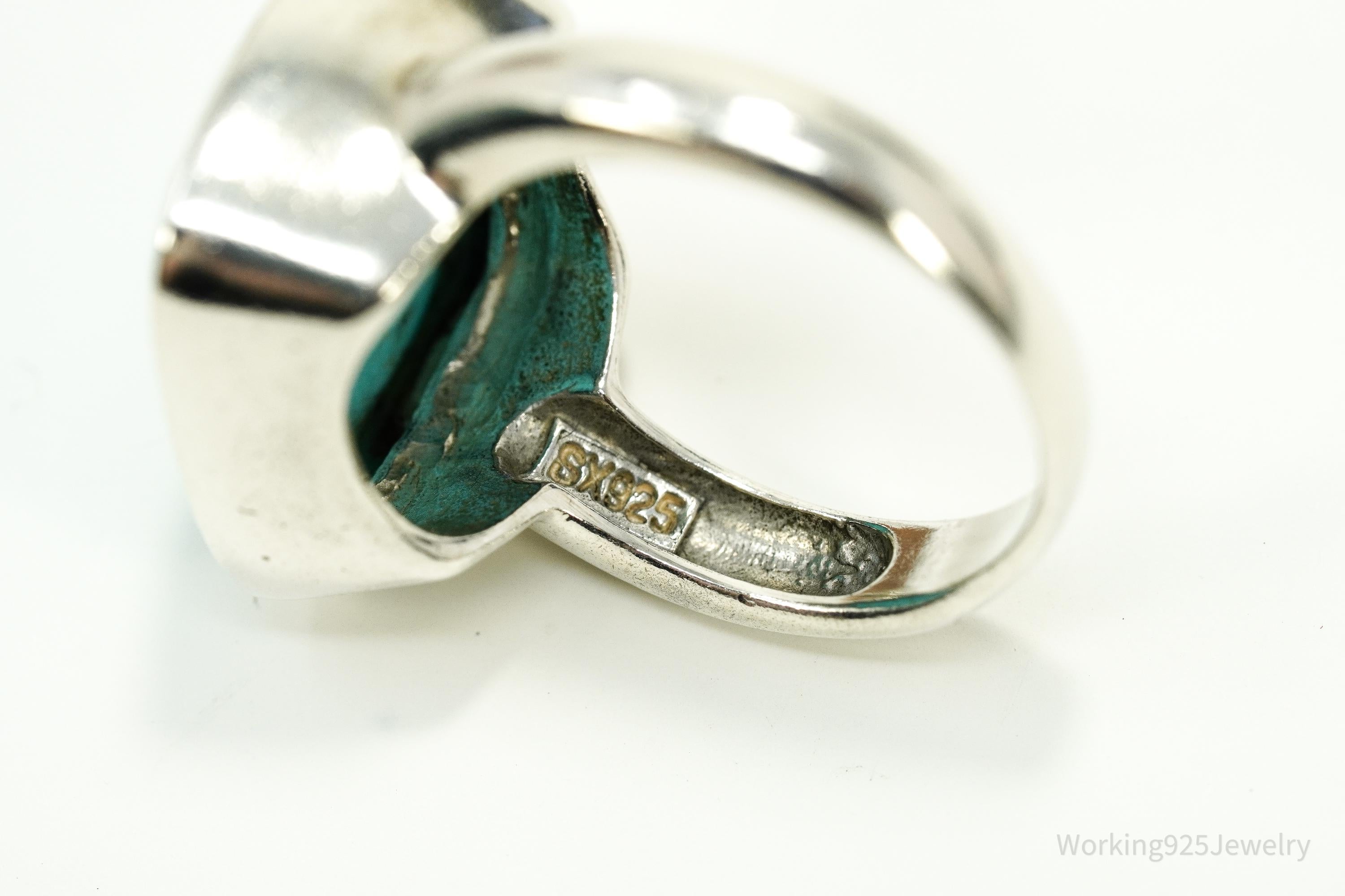 Vintage Designer SX Turquoise Sterling Silver Ring - Size 8