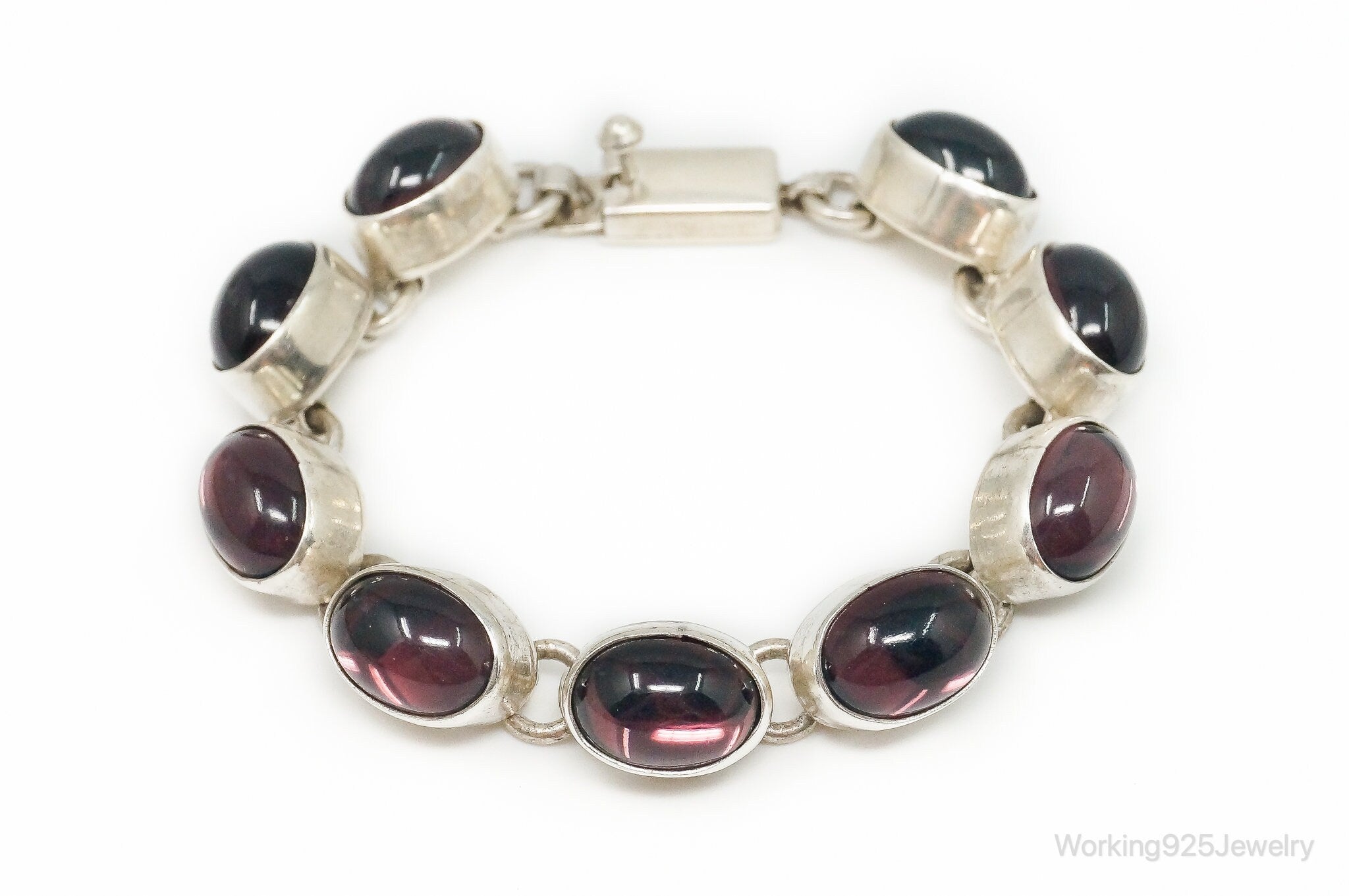 Vintage Mexico Modernist Rhodolite Garnet Sterling Silver Bracelet