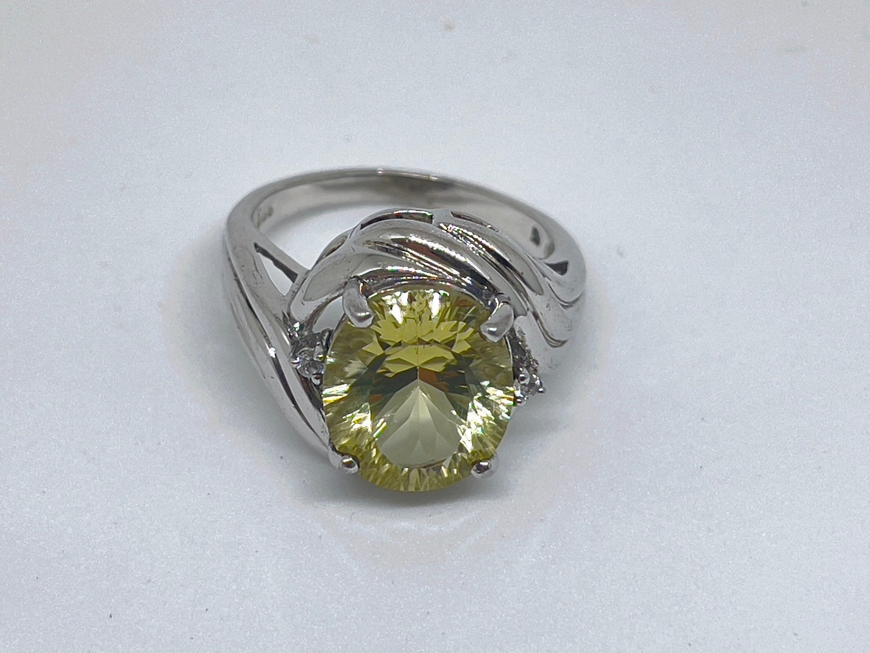 Vintage Yellow Zircon & CZ Sterling Silver Ring Size 7