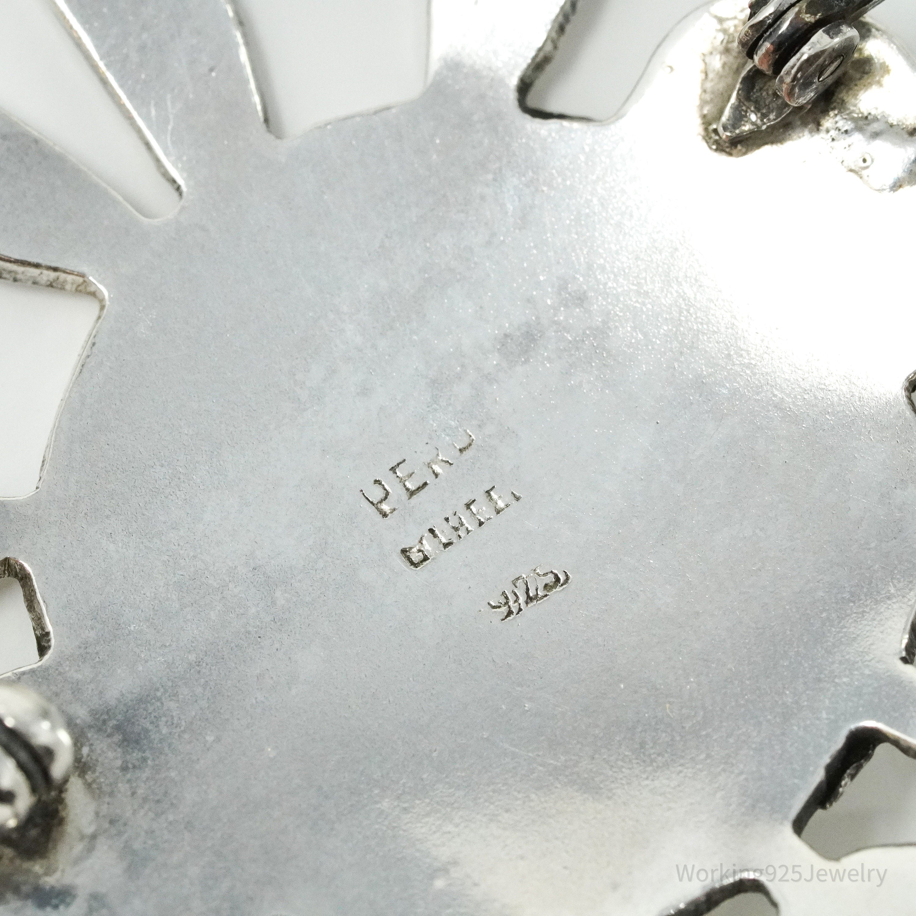 Large Vintage Aztec Mayan Sterling Silver Brooch Pin