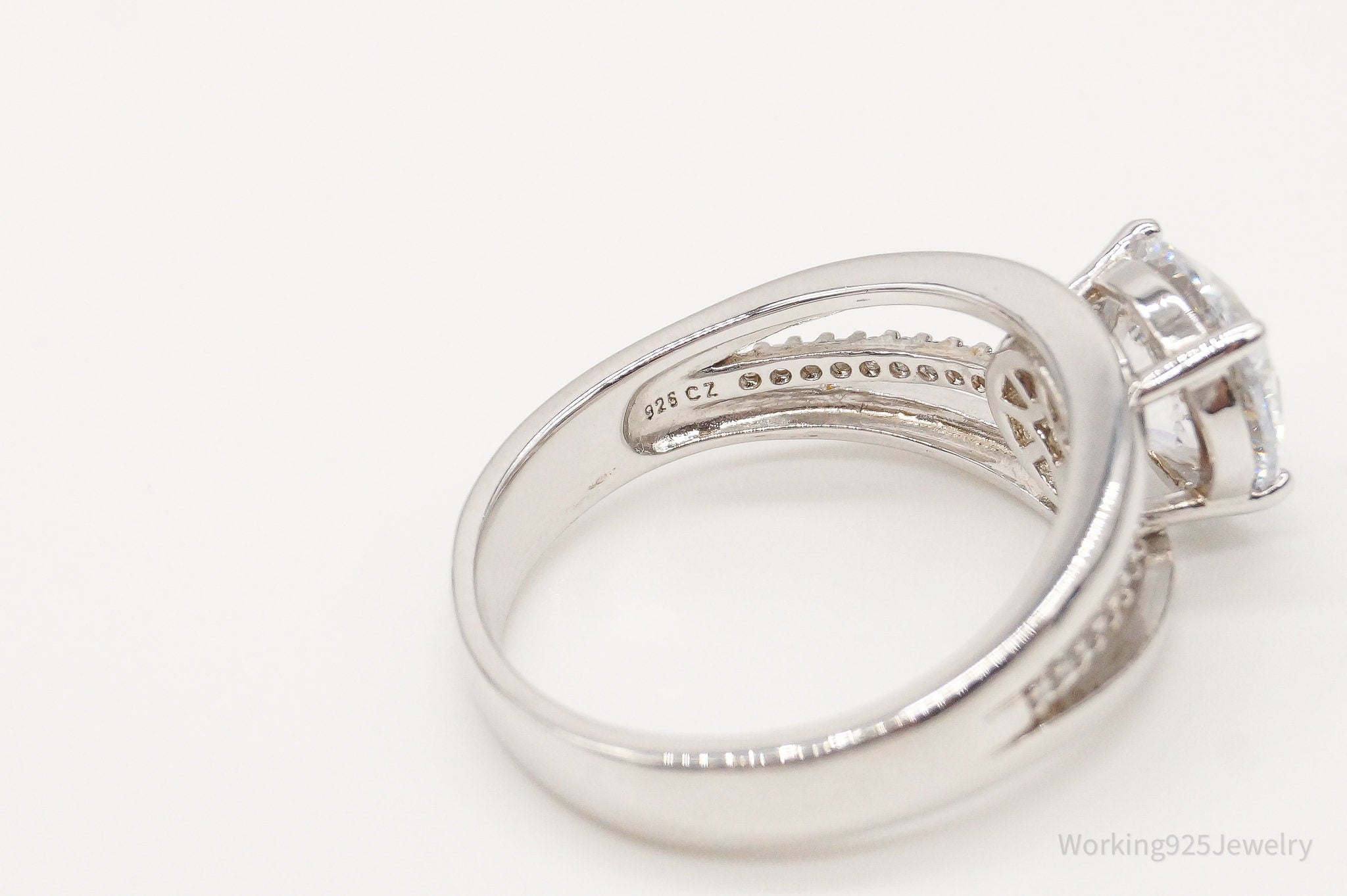 Designer PAJ Large Cubic Zirconia Sterling Silver Ring - Size 9.25