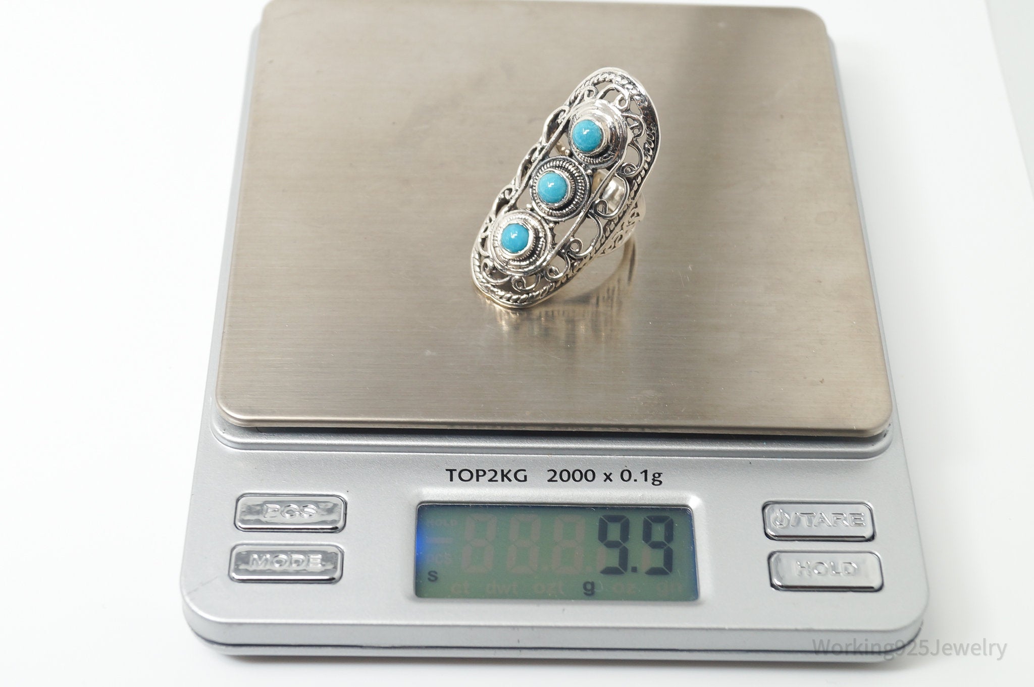 Vintage Southwestern Style Turquoise Sterling Silver Ring - Sz 7