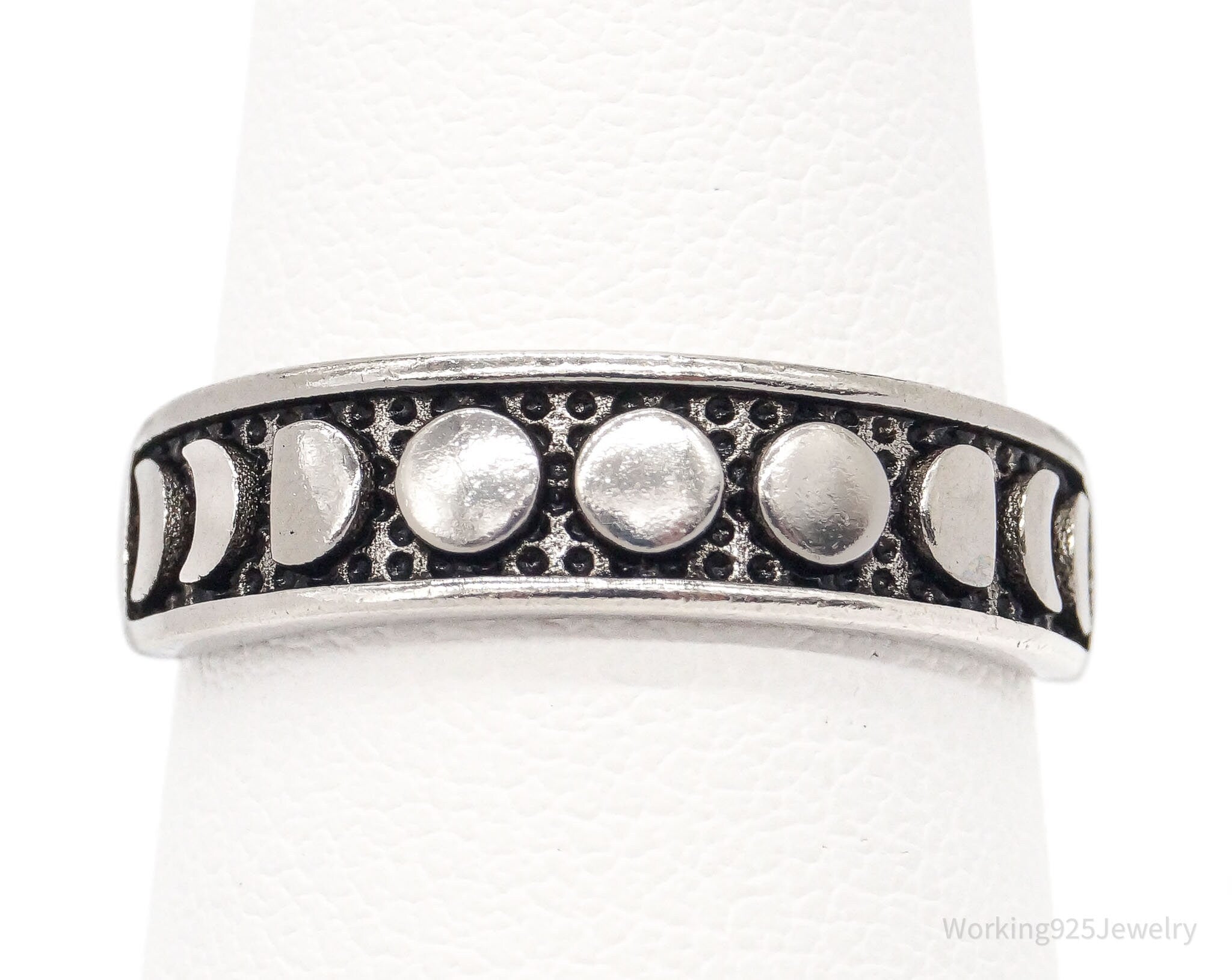 Vintage Moon Phases Sterling Silver Ring - Size 5.75