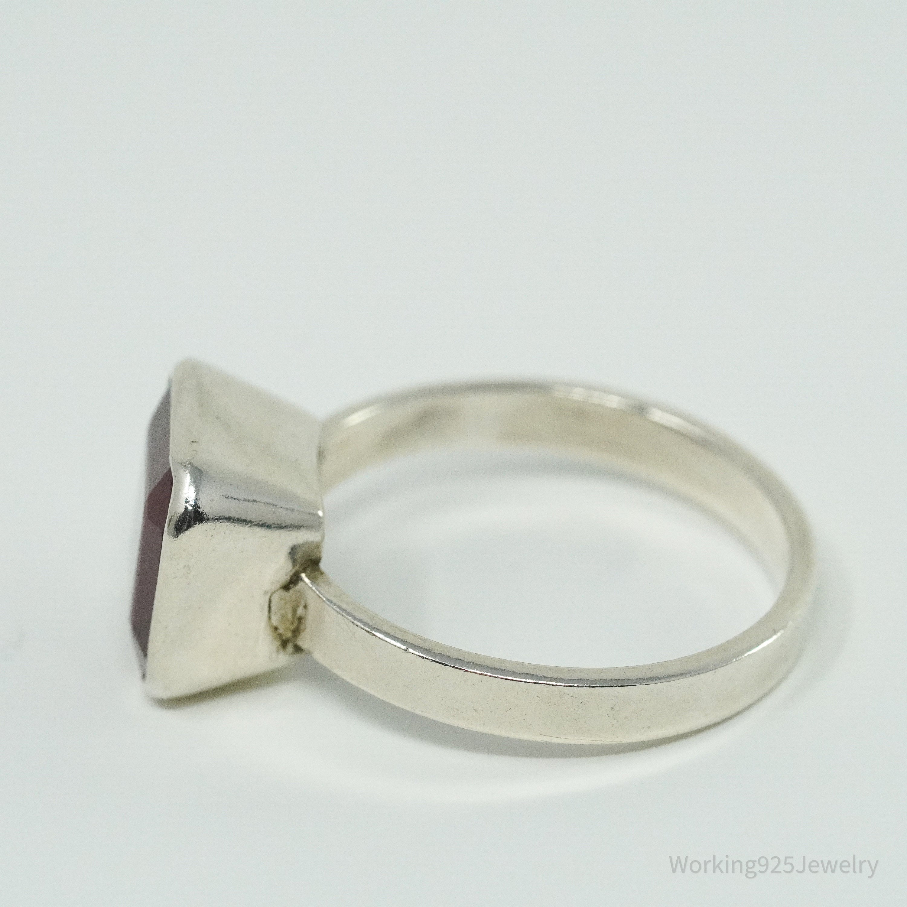 Vintage Ruby Sterling Silver Ring - Size 10.75