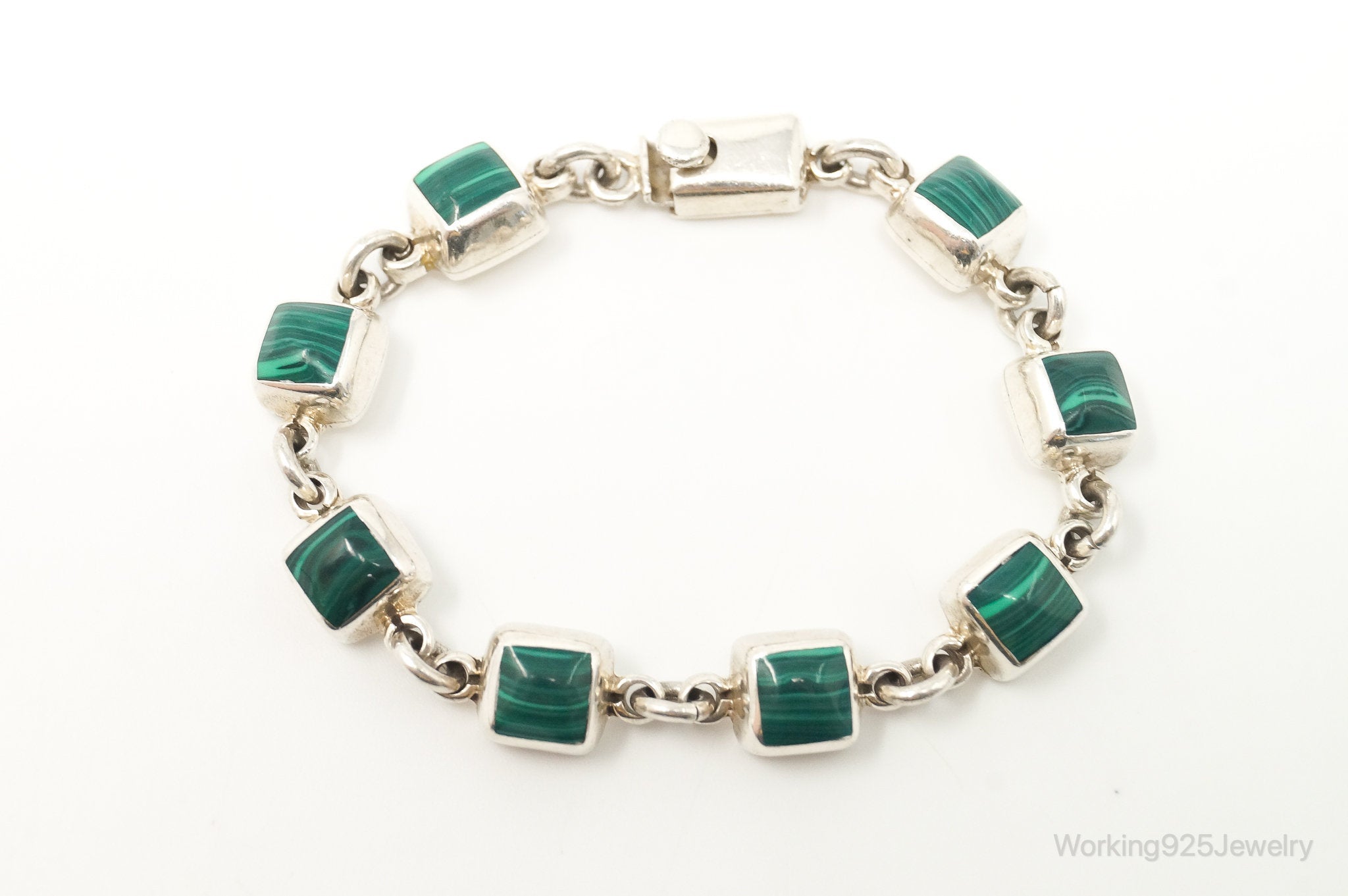 Vintage Taxco Mexico Malachite Southwestern Sterling Silver Bracelet