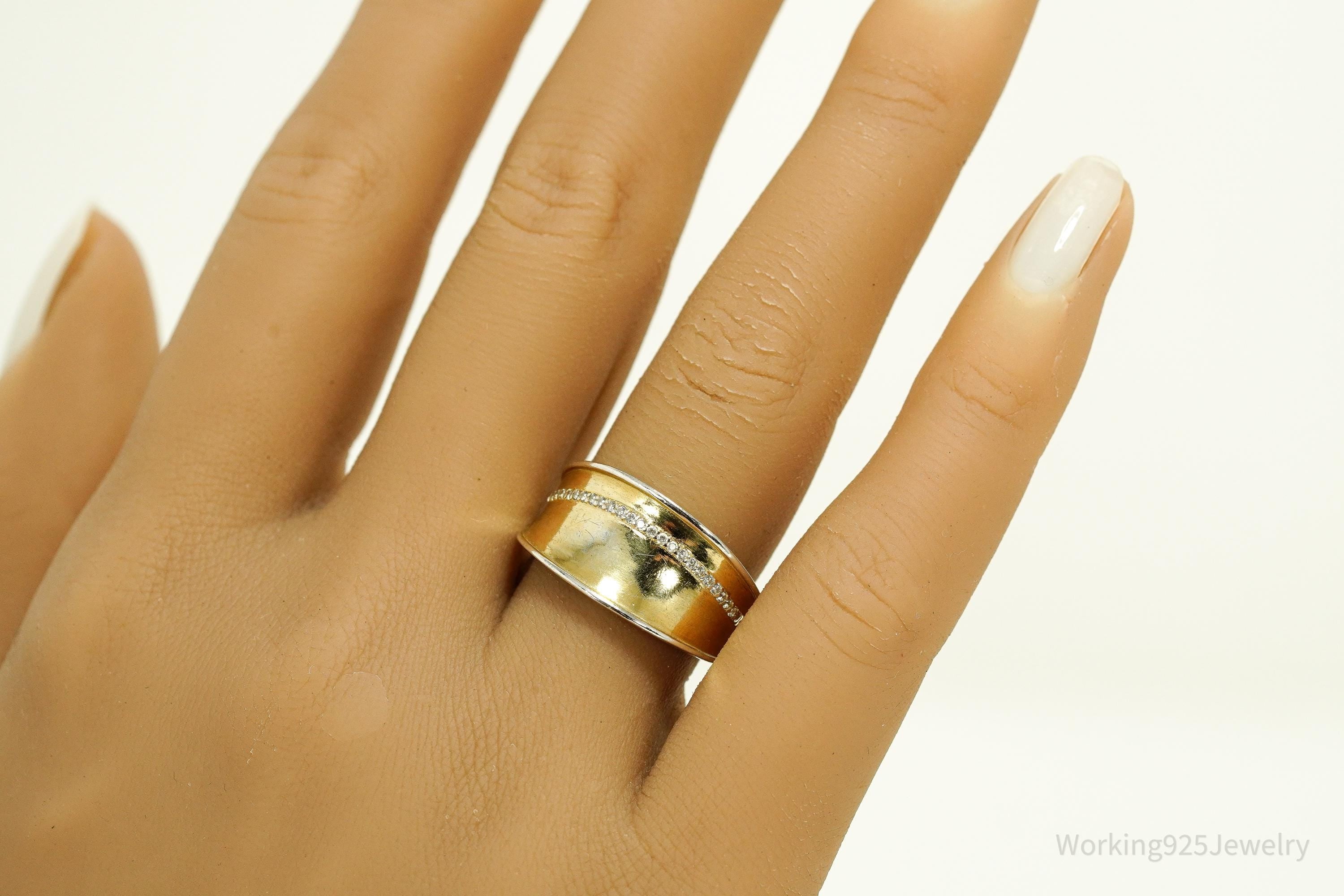 Vintage Cubic Zirconia Gold Vermeil Sterling Silver Ring - Size 8