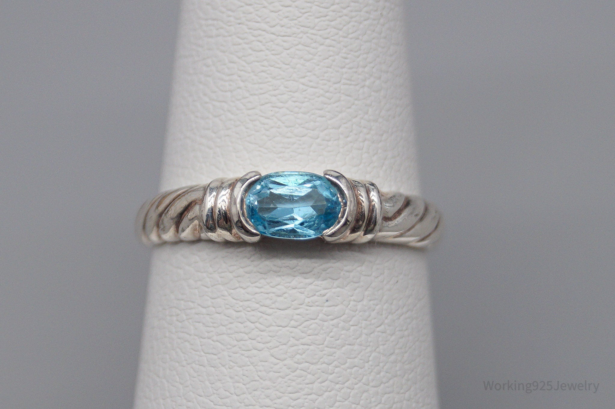 Vintage Blue Topaz Sterling Silver Ring - Size 6