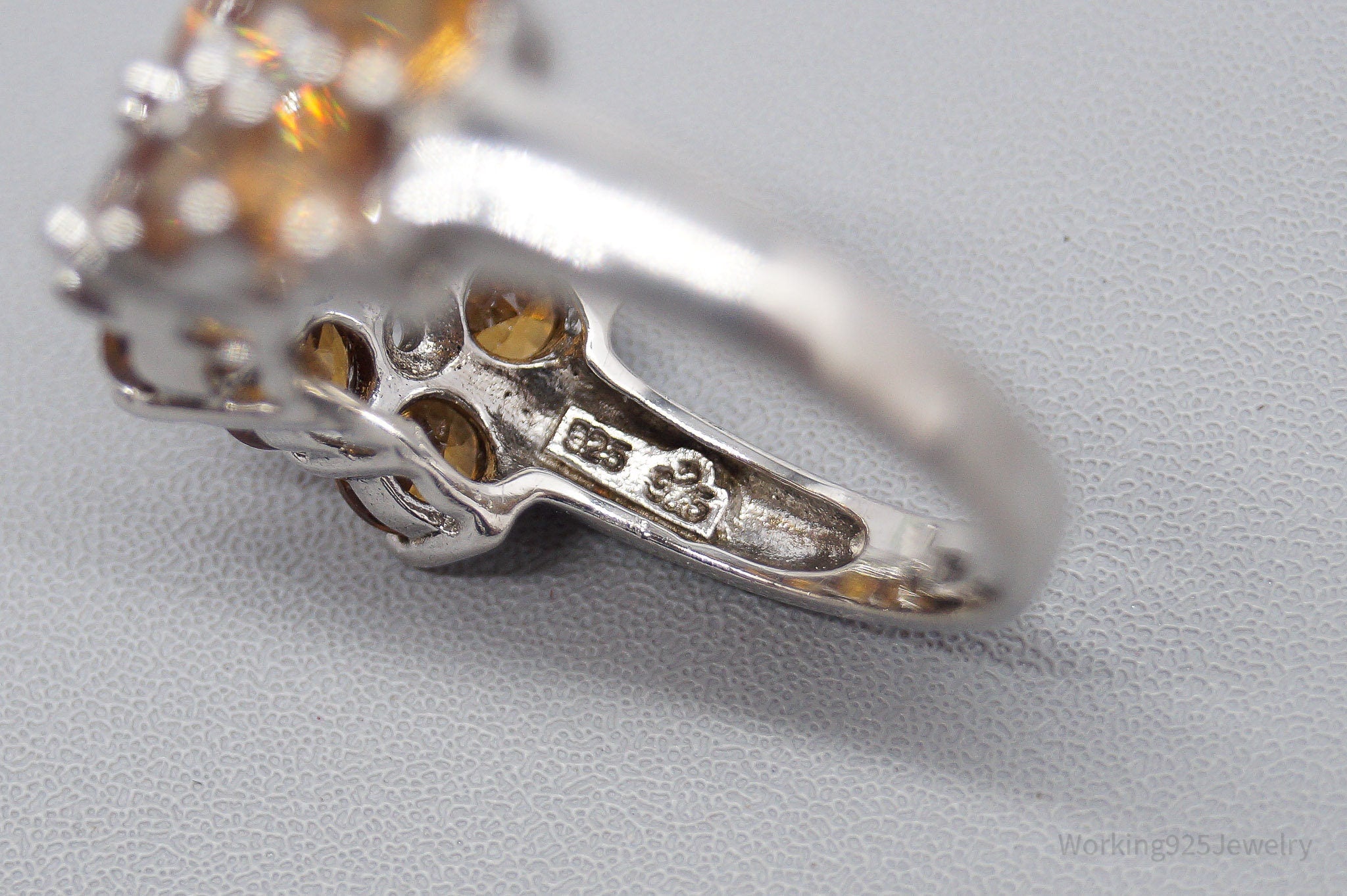 Vintage Citrine & Cubic Zirconia Sterling Silver Ring - Size 6