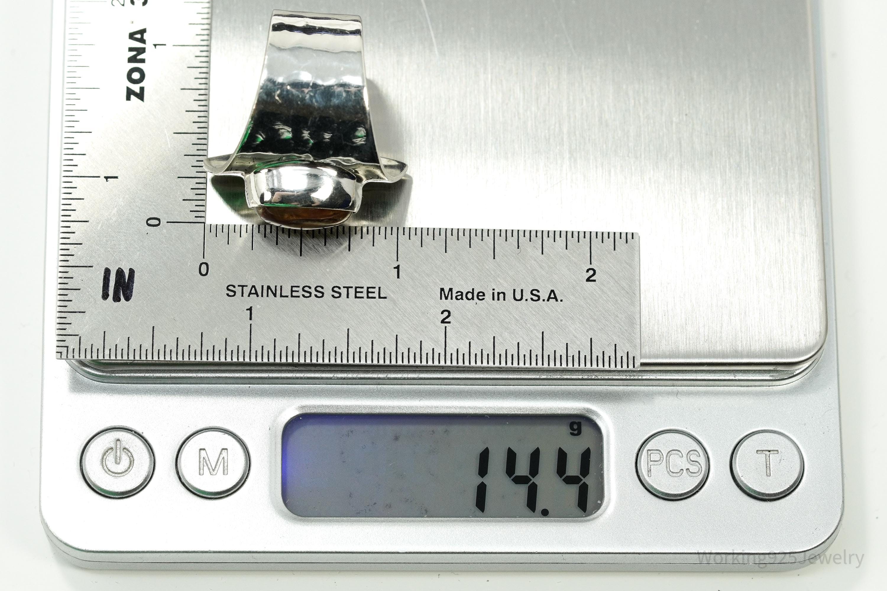 Vintage Mexico Dinouart Modernist Silver Ring Petrified Wood Size 8