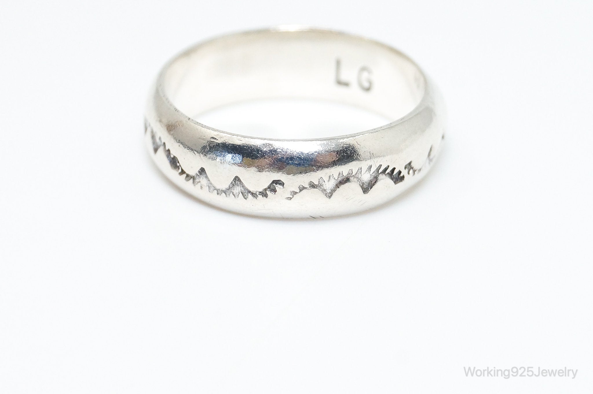 Vintage Native American LG Symbols Stamp Sterling Silver Band Ring SZ 7.75