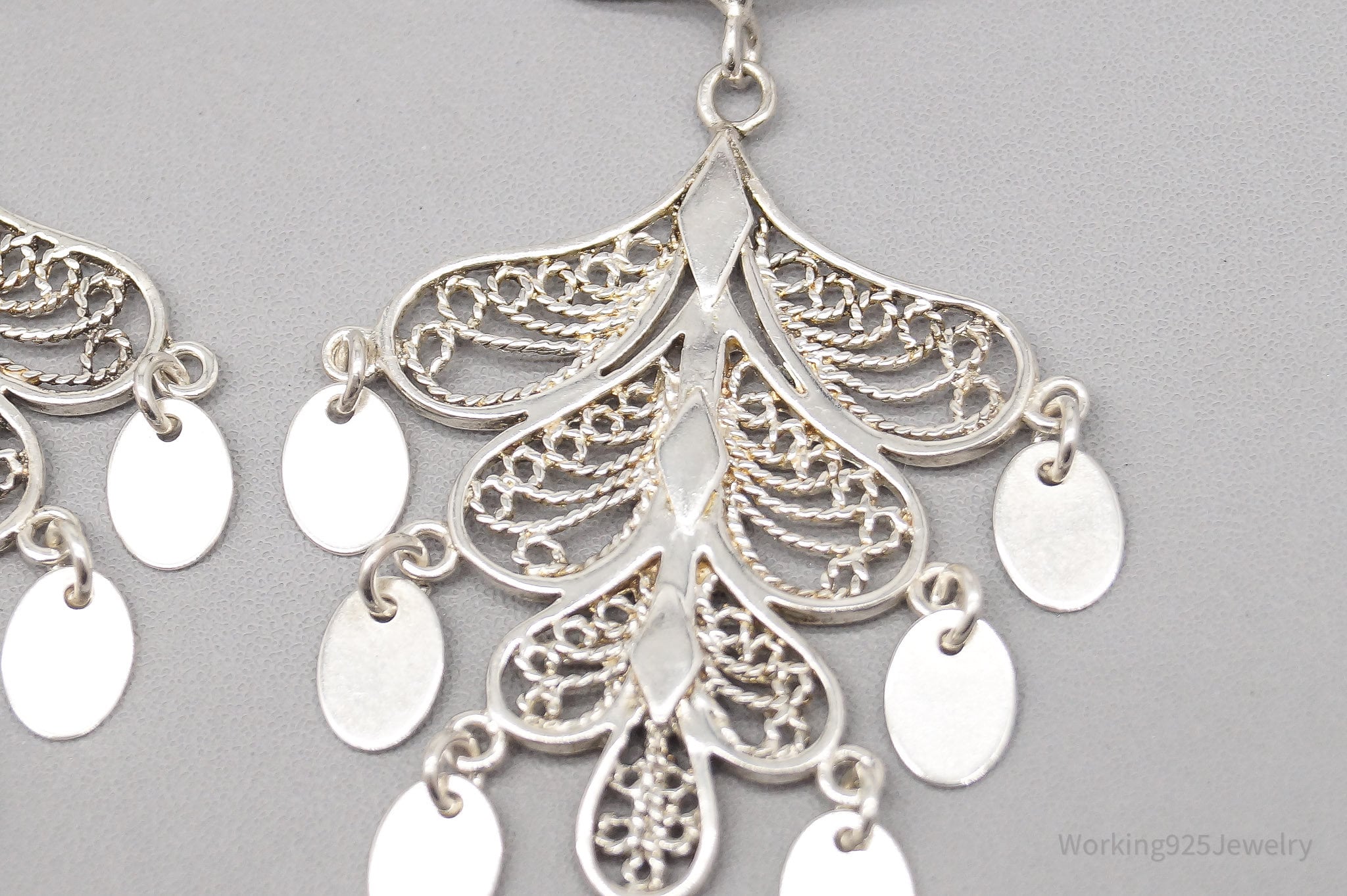 Vintage Filigree Chandelier Sterling Silver Earrings