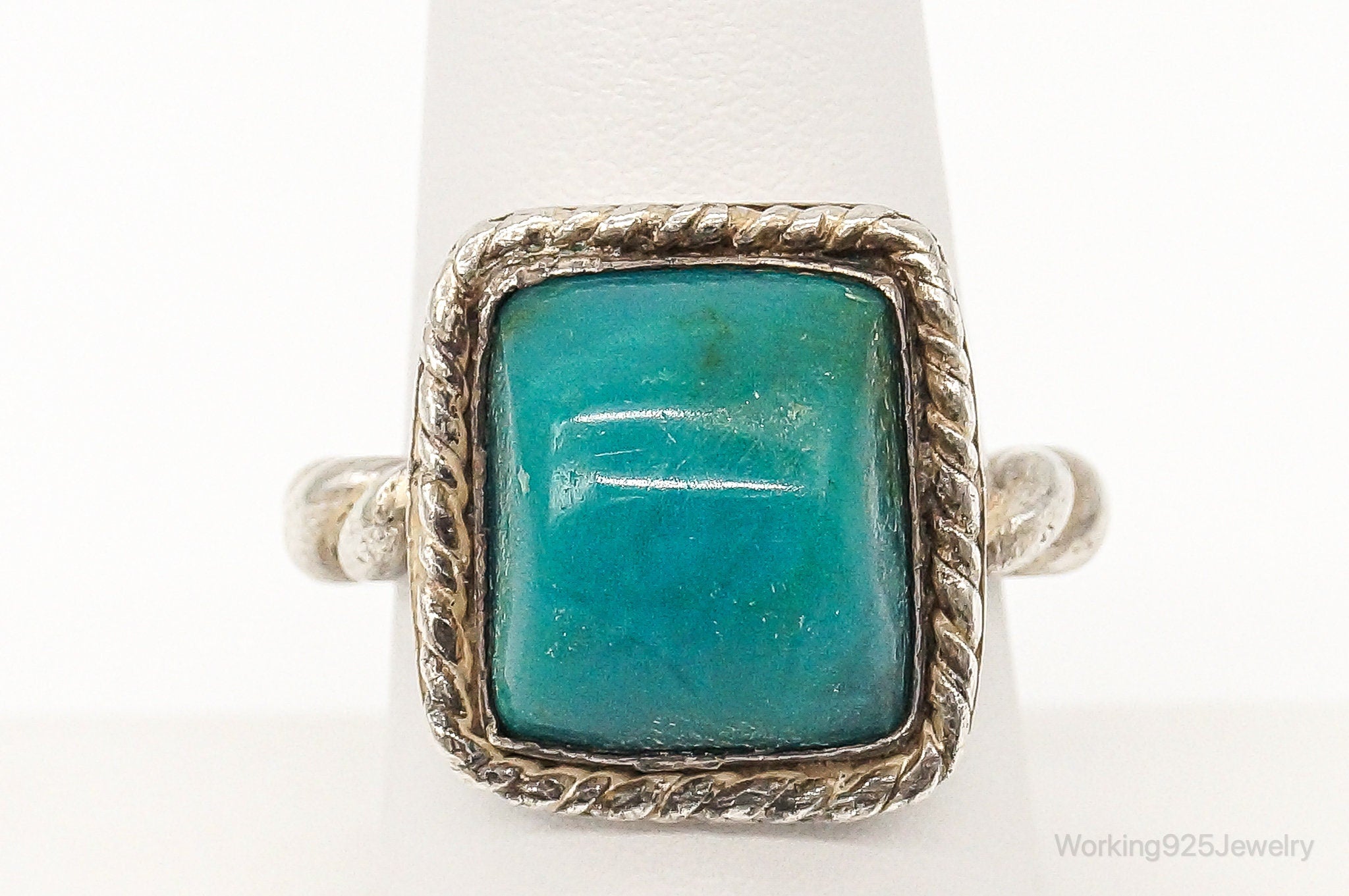 Vintage Modernist Blue Green Gemstone Sterling Silver Ring - Size 7.25