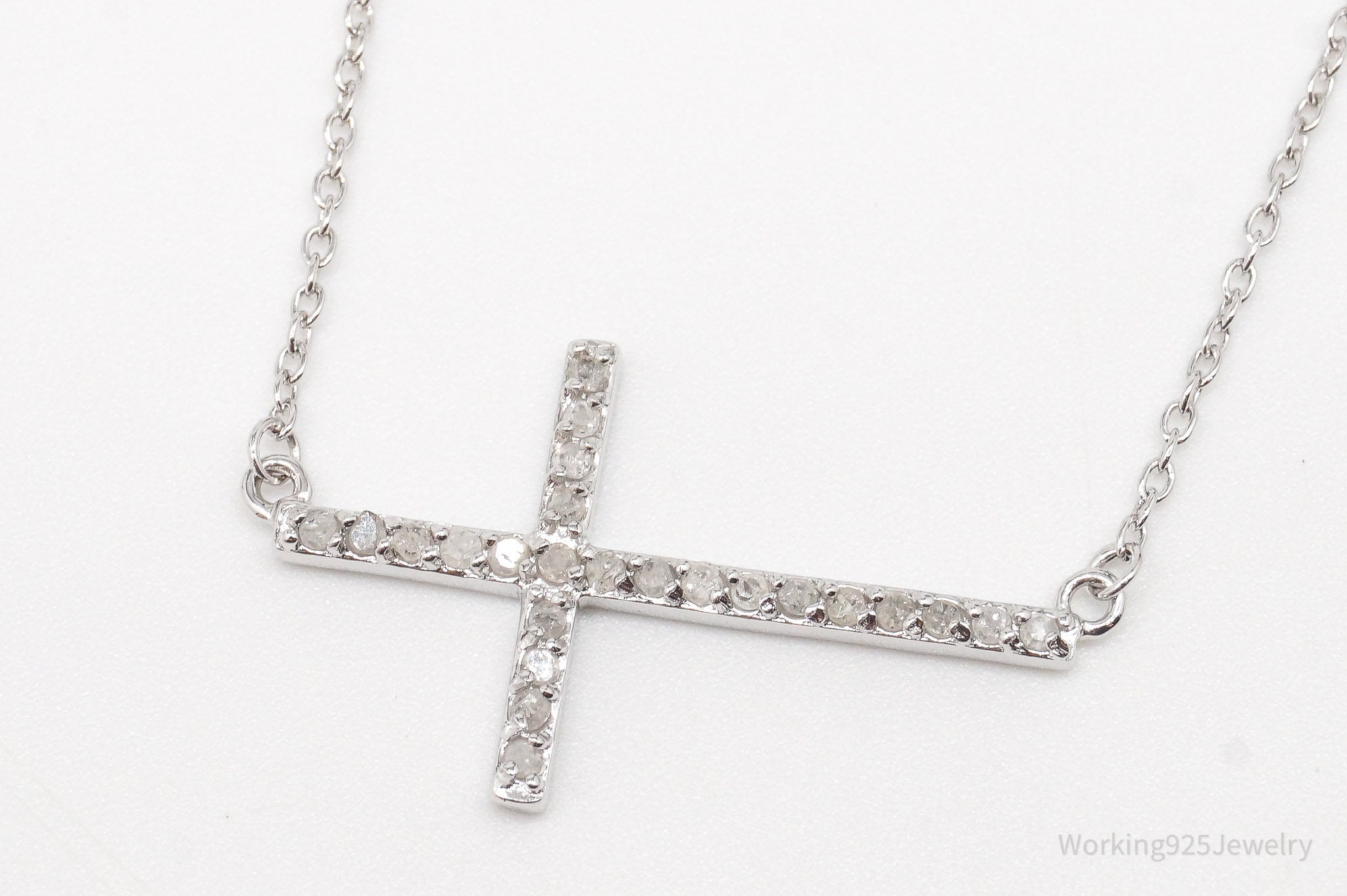 Vintage Diamond Cross Sterling Silver Necklace 16"