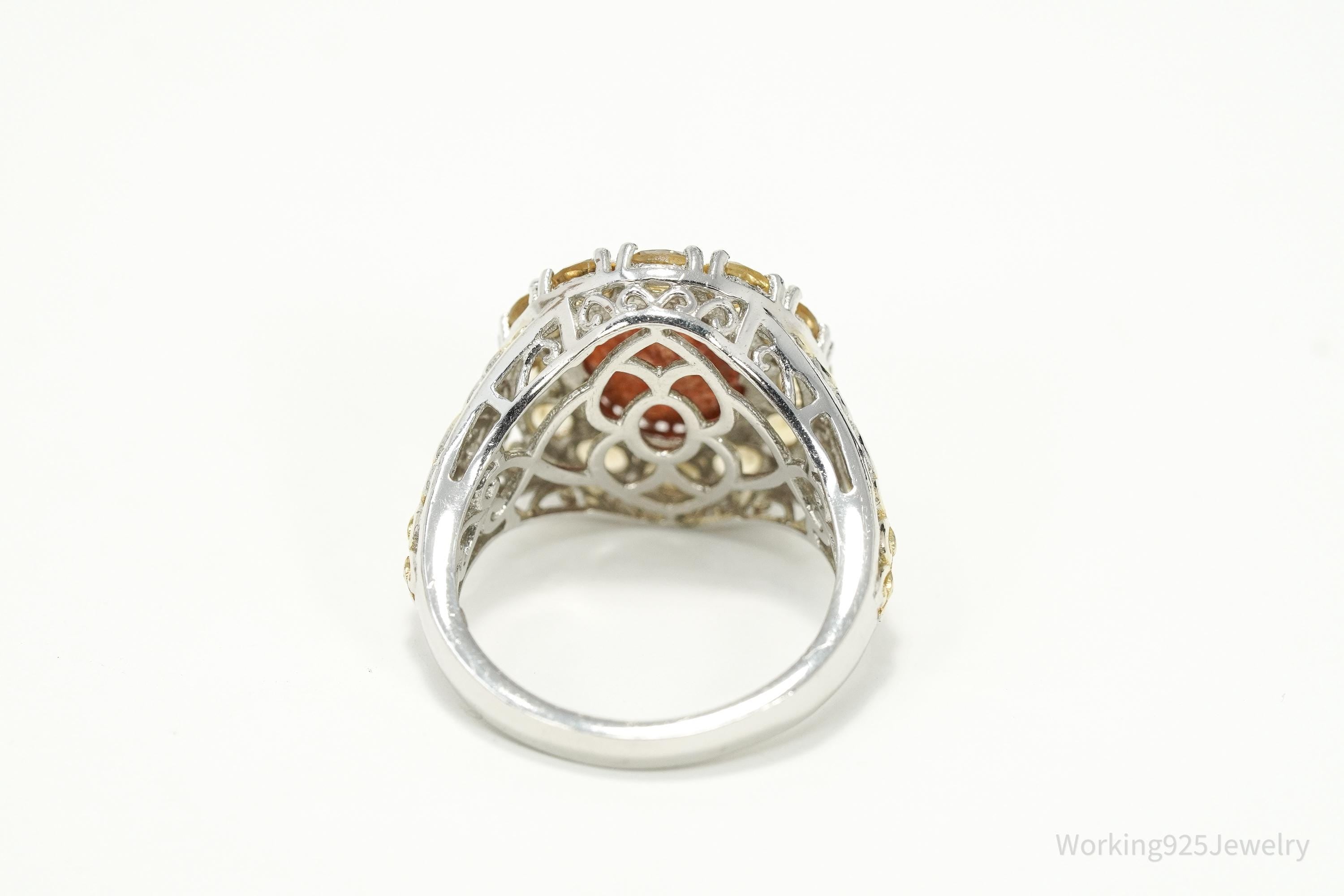 Vintage Goldstone & Citrine Gold Vermeil Sterling Silver Ring - Size 10.25