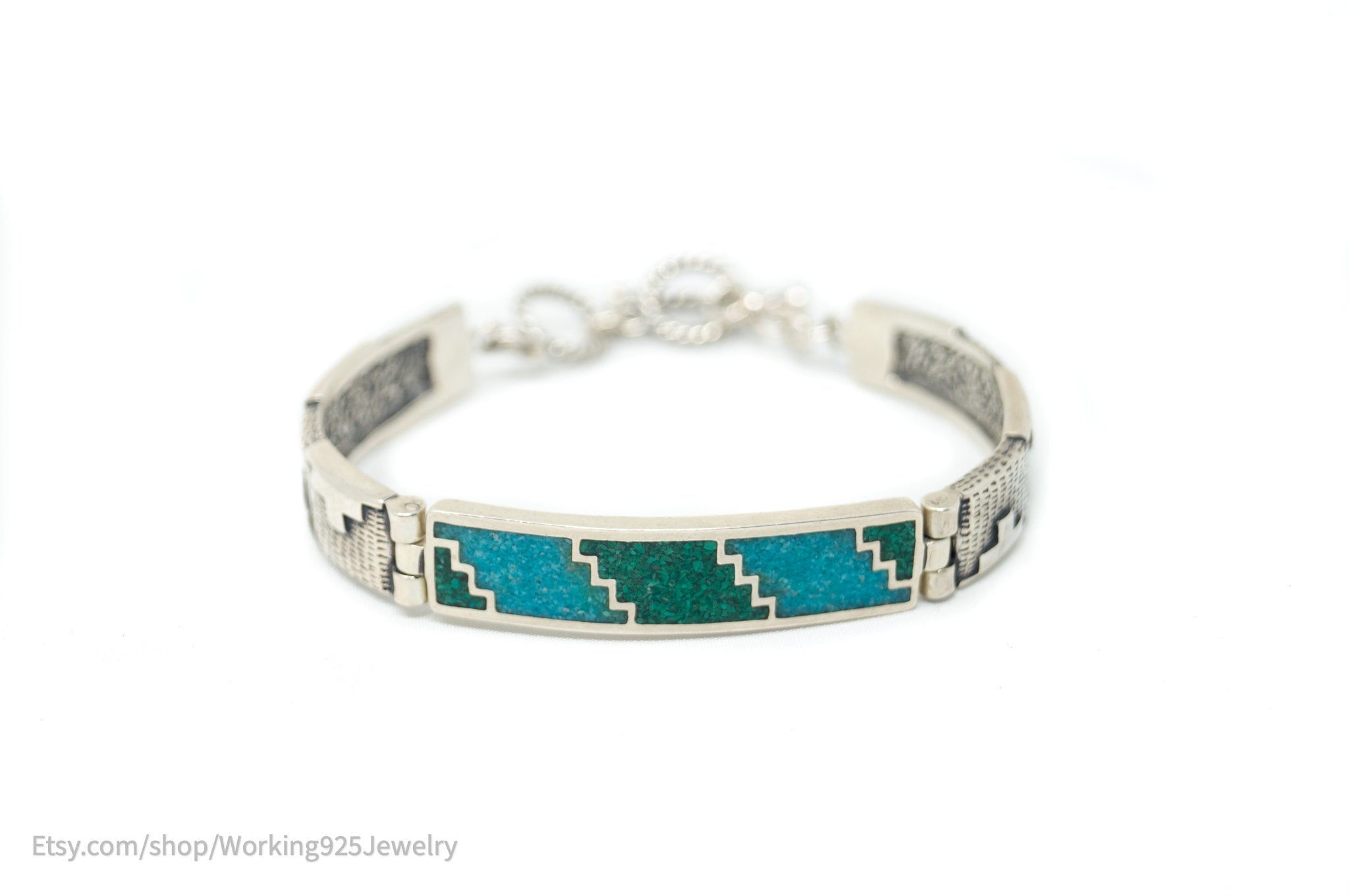 Vtg Designer Carolyn Pollack Relios Crushed Turquoise Sterling Silver Bracelet