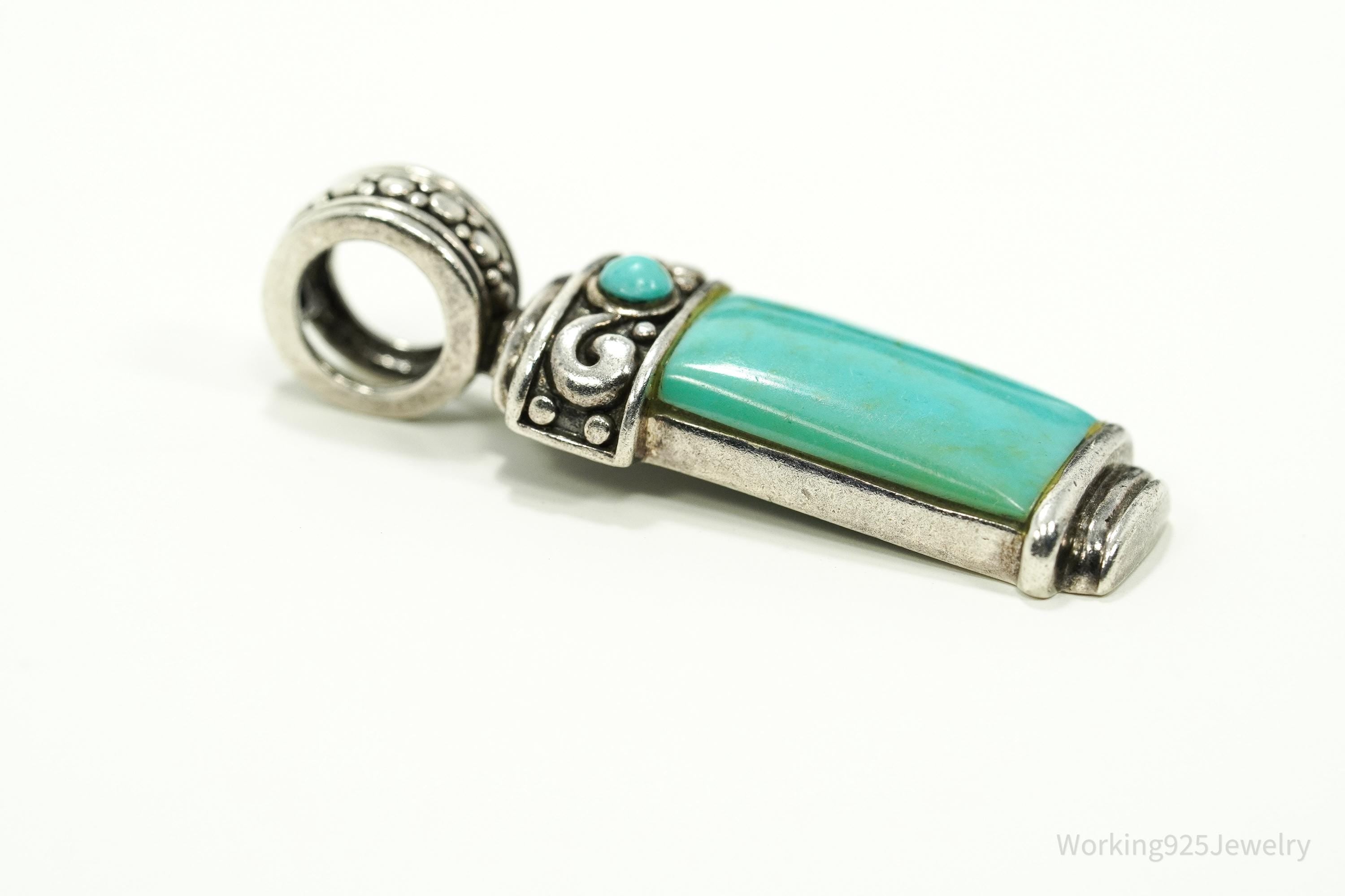 Vintage Turquoise Sterling Silver Necklace Pendant 1.75"
