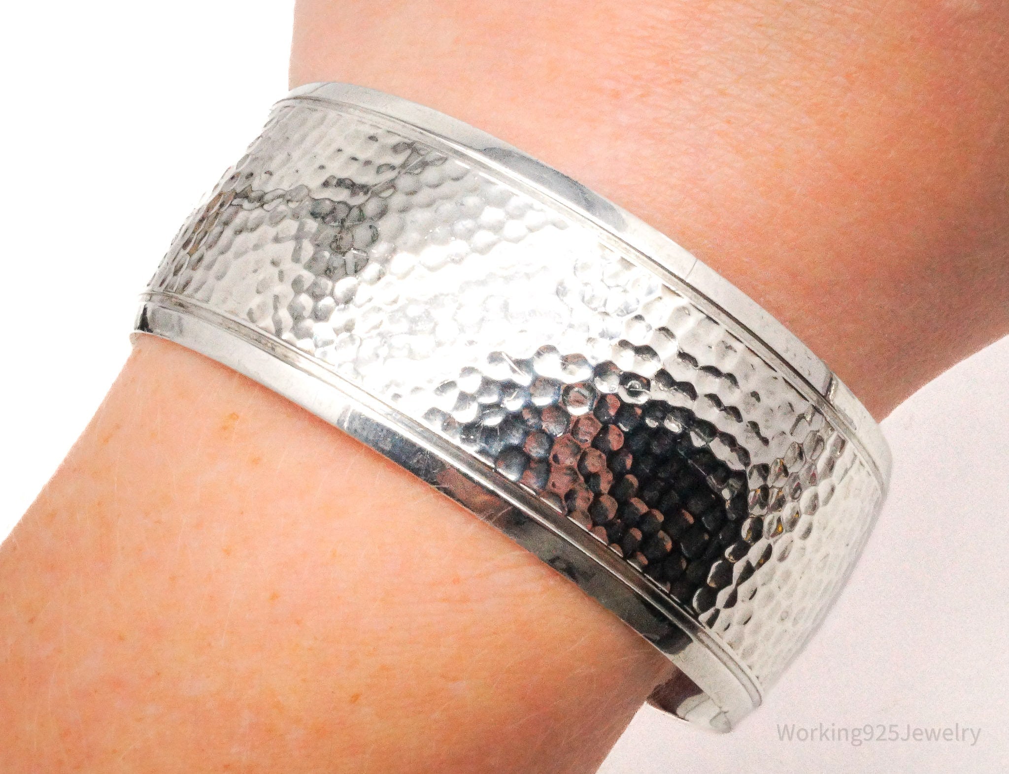 Antique Hammered Design Sterling Silver Cuff Bracelet