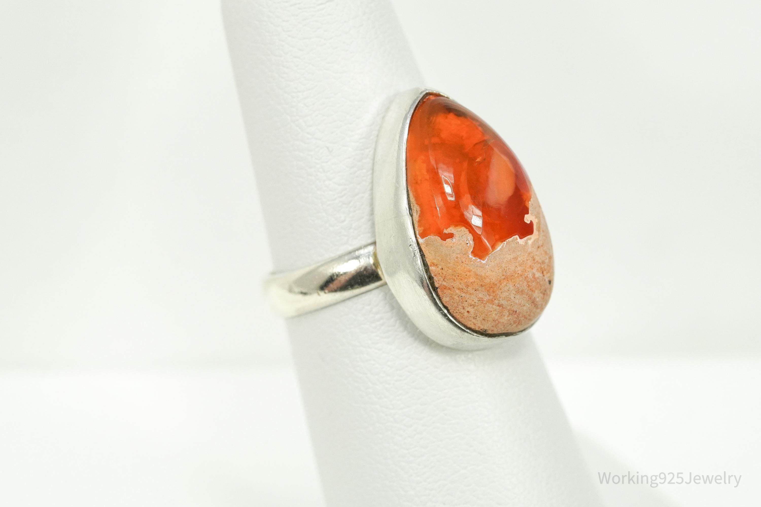Vintage Large Mexico Fire Opal Sterling Silver Ring - Size 5.75