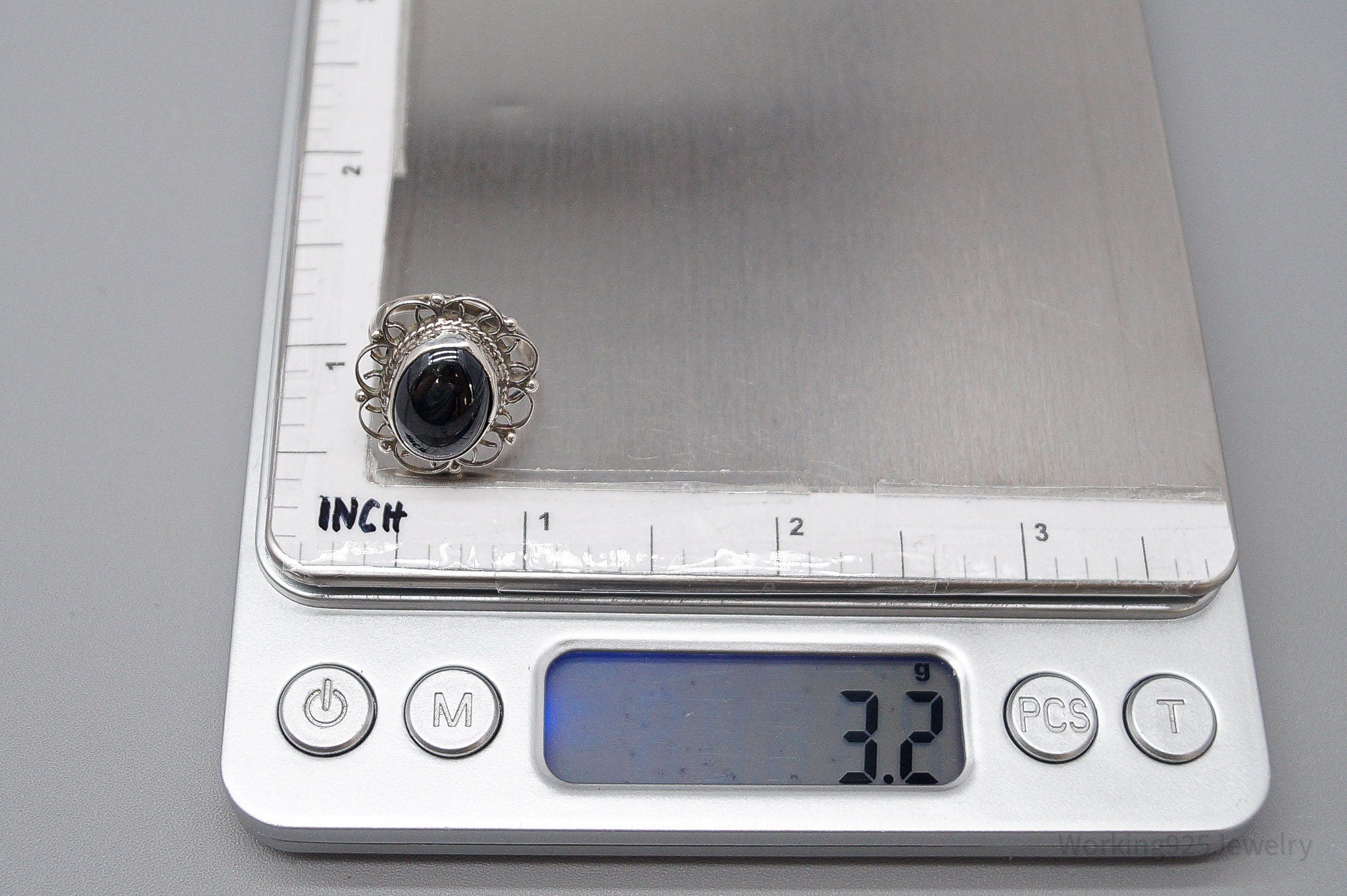 Vintage Mexico Black Stone Sterling Silver Ring - Size 5.75