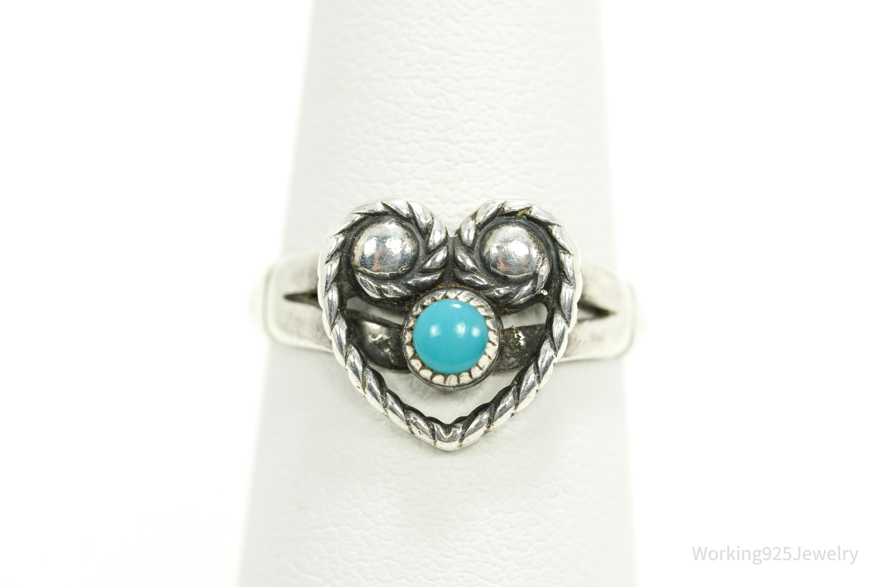 Vintage Native Bell Trading Post Turquoise Heart Sterling Silver Ring - Size 7