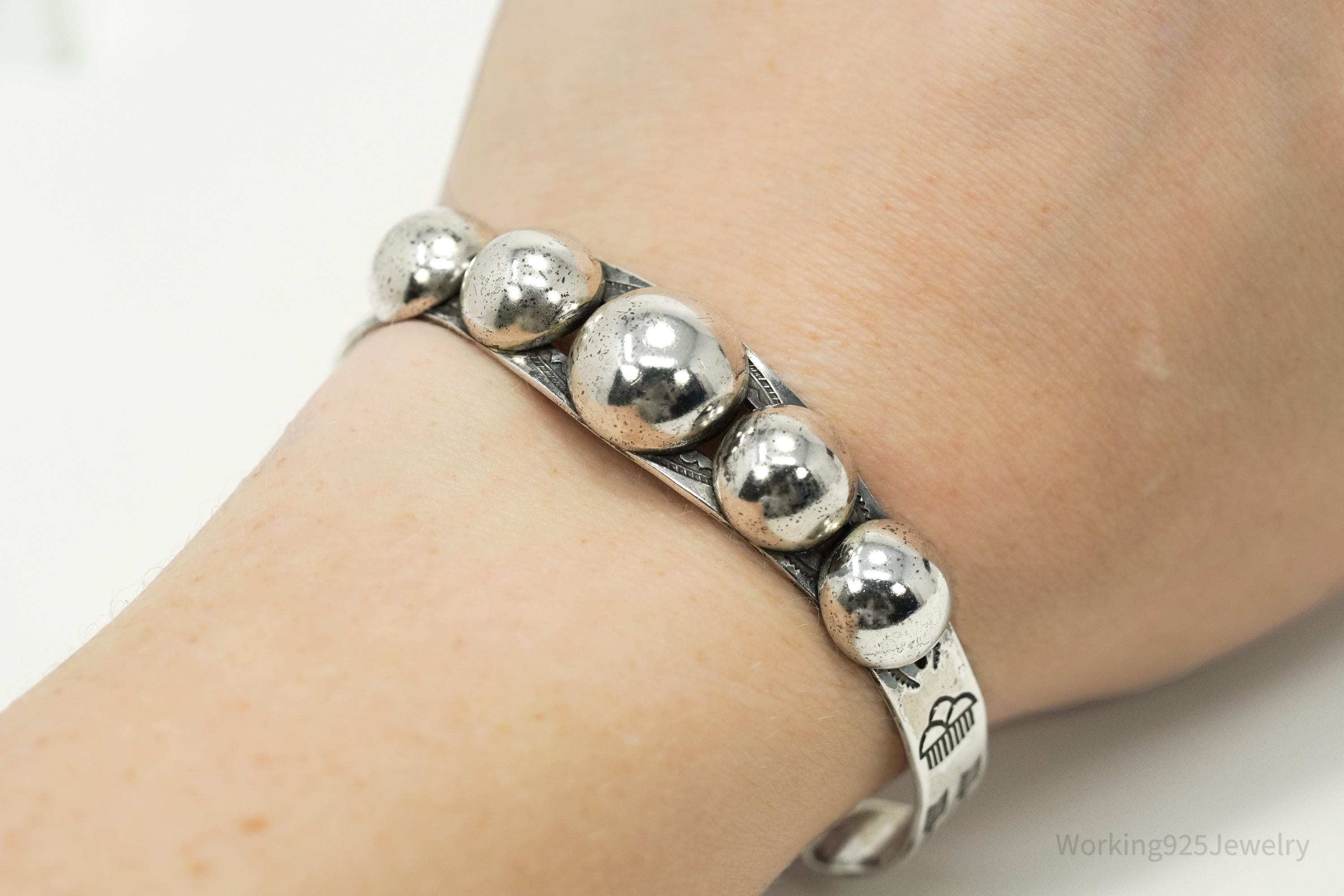 Vintage Native American Sterling Silver Cuff Bracelet - 6.75"