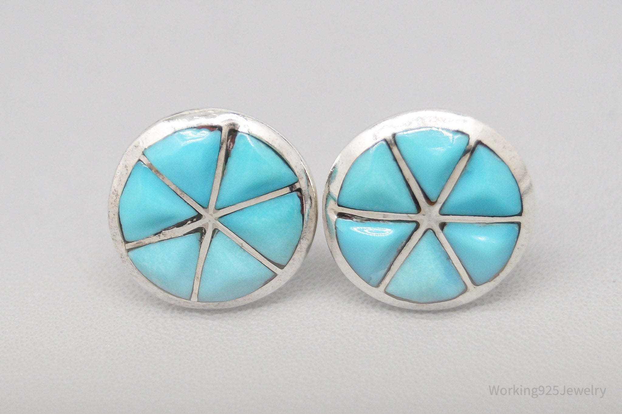 Vintage Native American Turquoise Inlay Sterling Silver Earrings