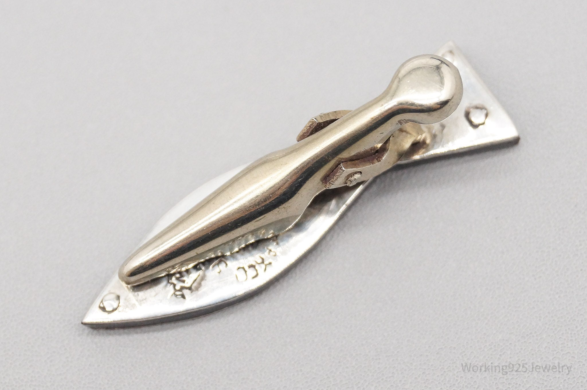 Vintage Mexico Modernist Fish Copper Sterling Silver Tie Bar Clip Pin