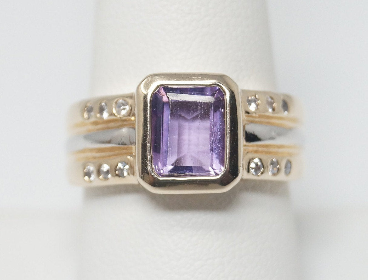 Vintage Ross Simons Purple Amethyst CZ Gold Vermeil Sterling Silver Ring SZ 8.5