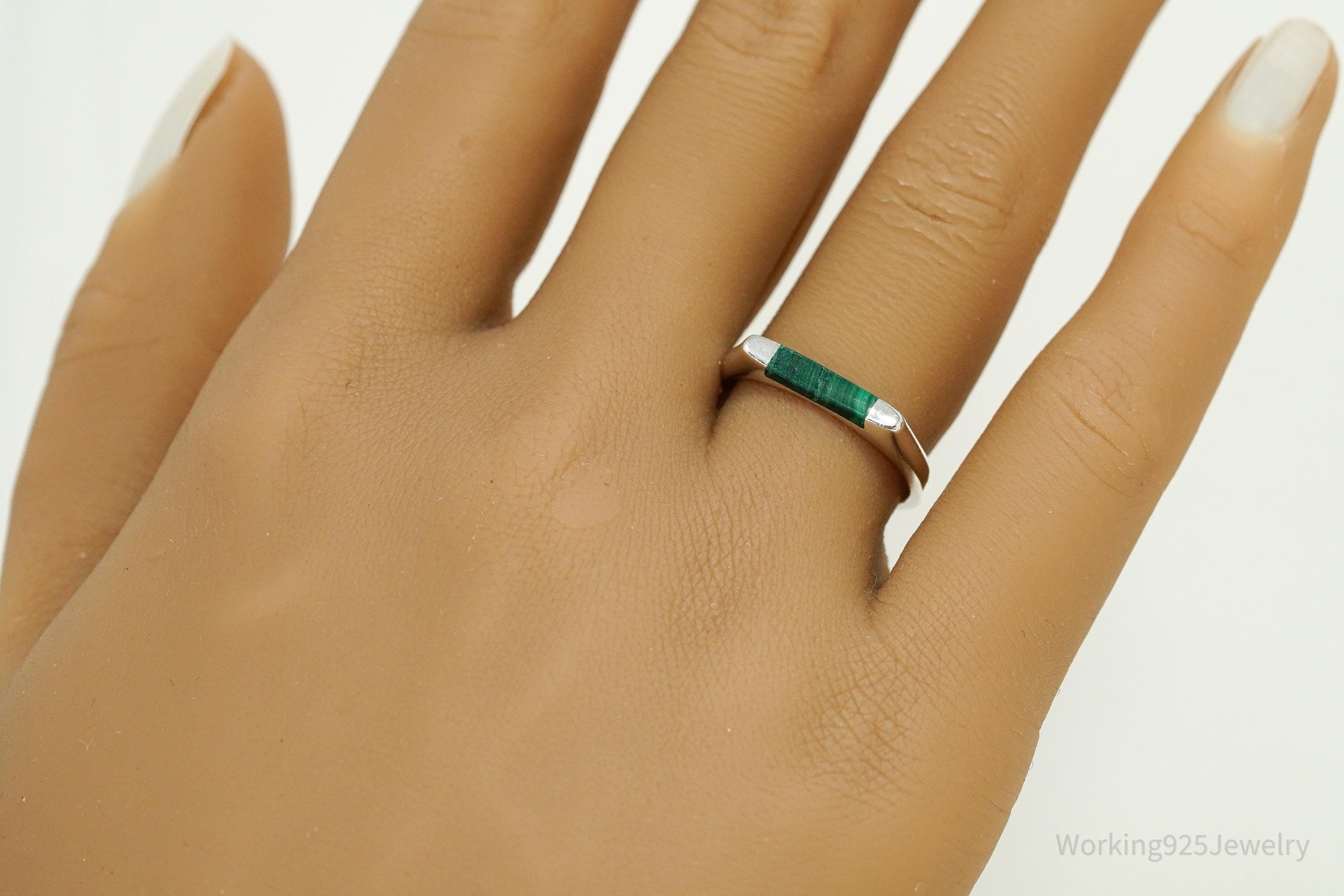 Vintage Malachite Sterling Silver Ring - Size 7