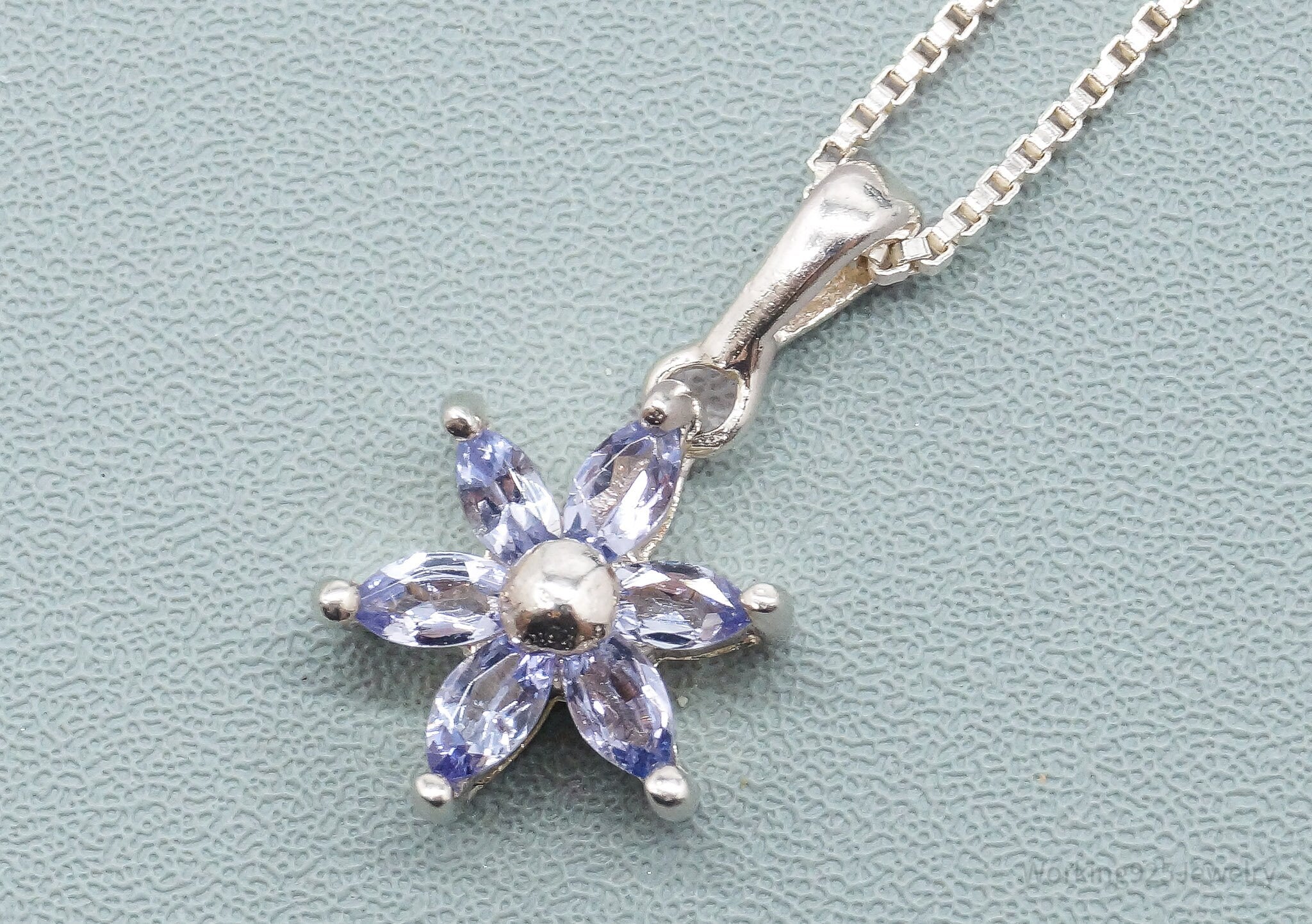 Vintage Tanzanite Flower Sterling Silver Necklace 18"