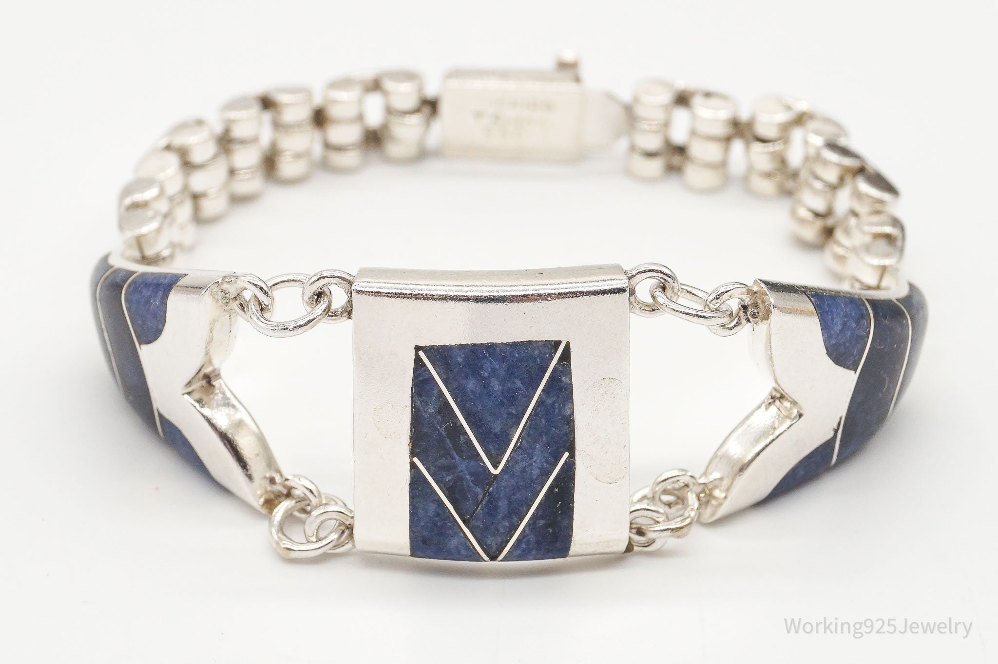 Vintage Mexico Modernist Sodalite 950 Silver Bracelet