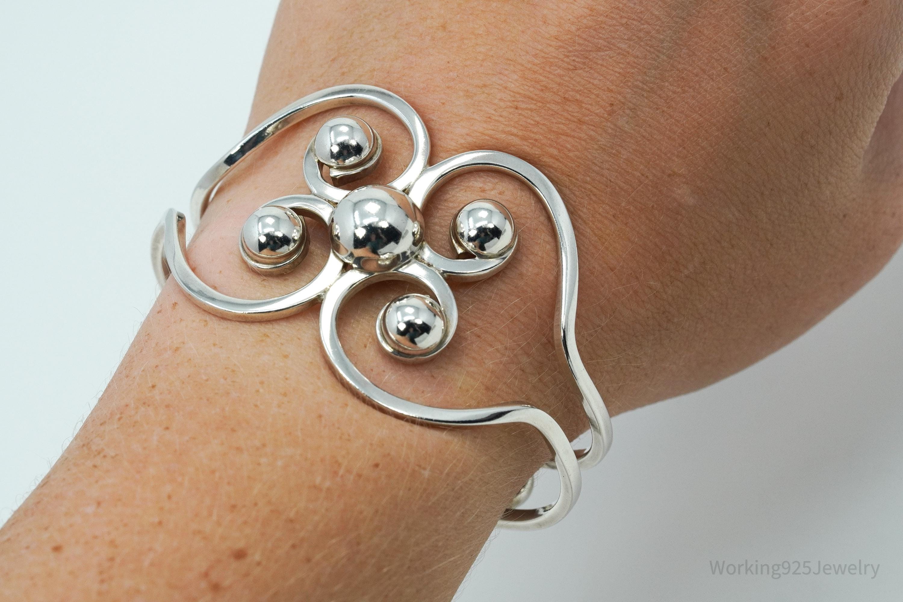 Vintage Mexico Modernist Sterling Silver Bracelet - 6 5/8"