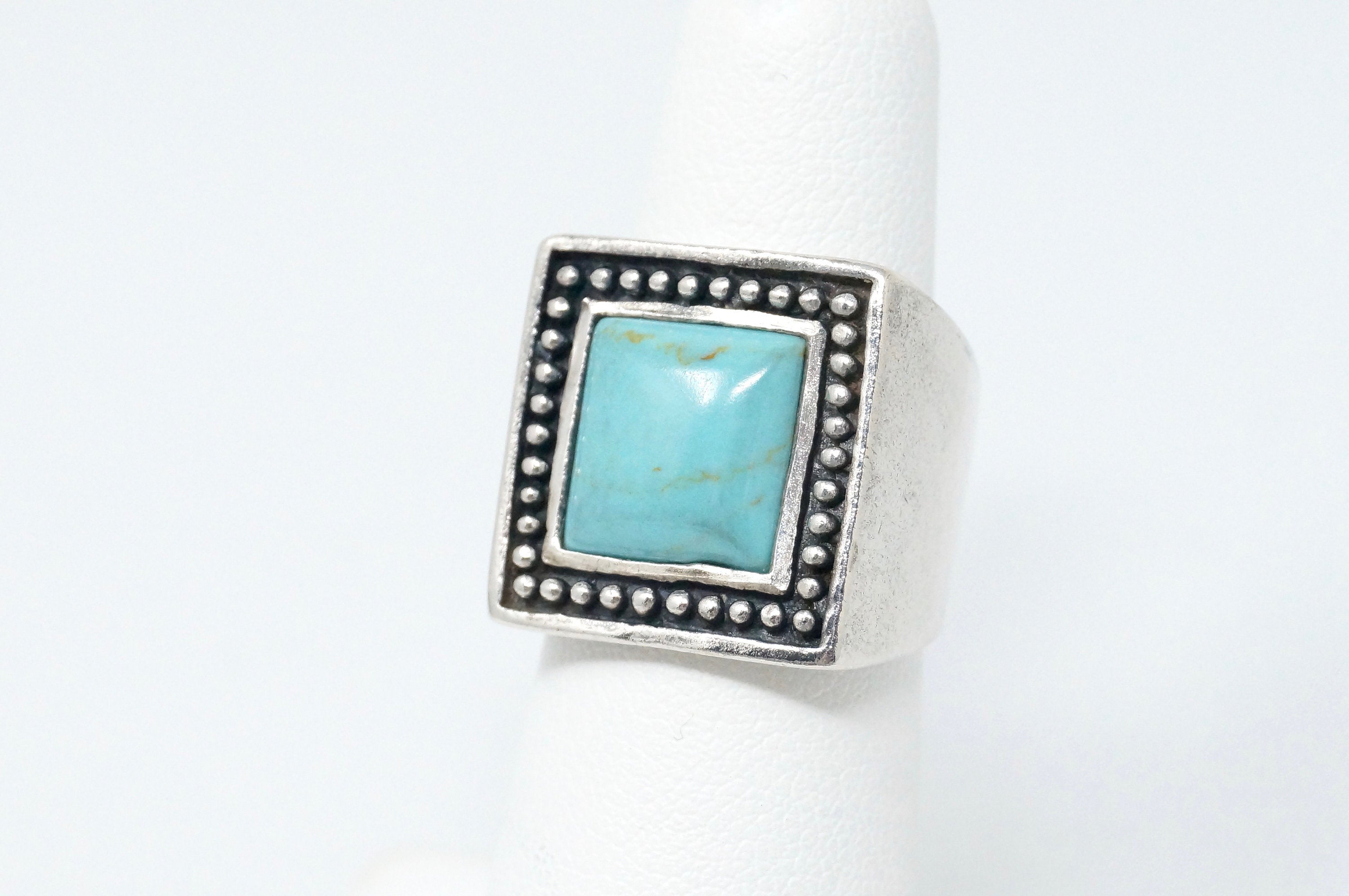 Vintage Large Turquoise Southwestern Style Statement Ring Sterling Silver Sz 6