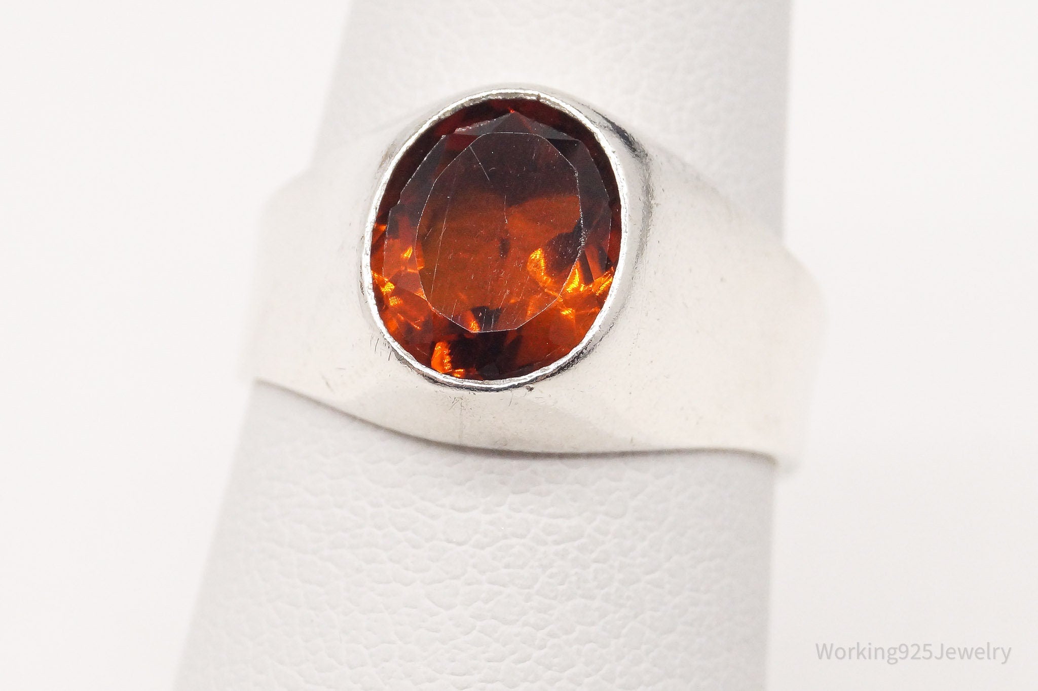 Vintage Orange Poppy Topaz 950 Silver Ring - Size 6