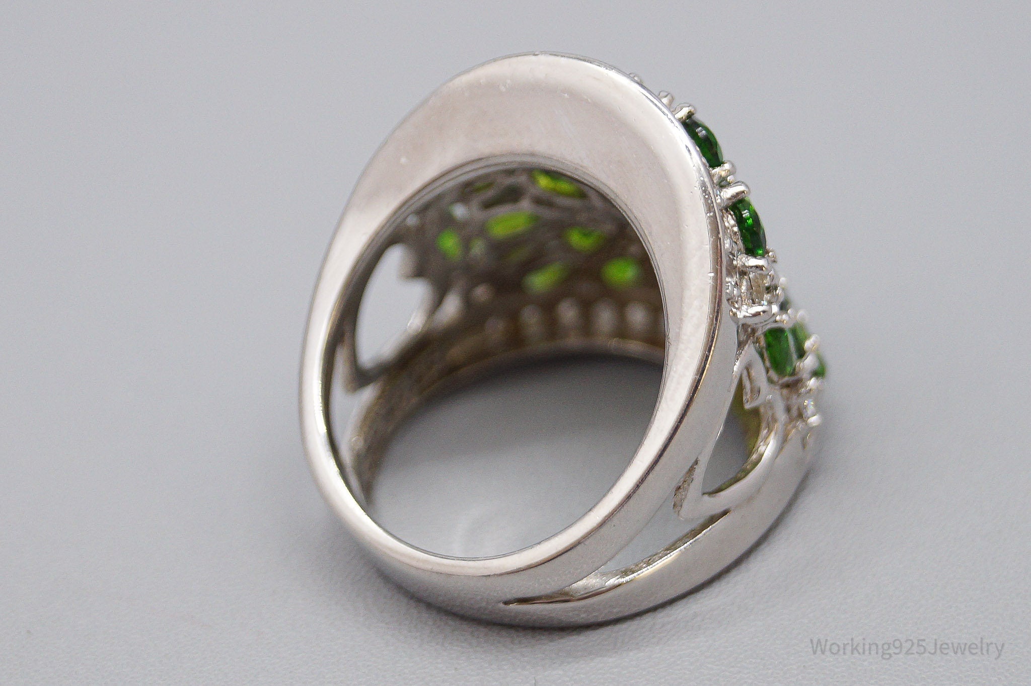 JTV's HT Green Chrome Diopside White Zircon Sterling Silver Ring - Size 6.25