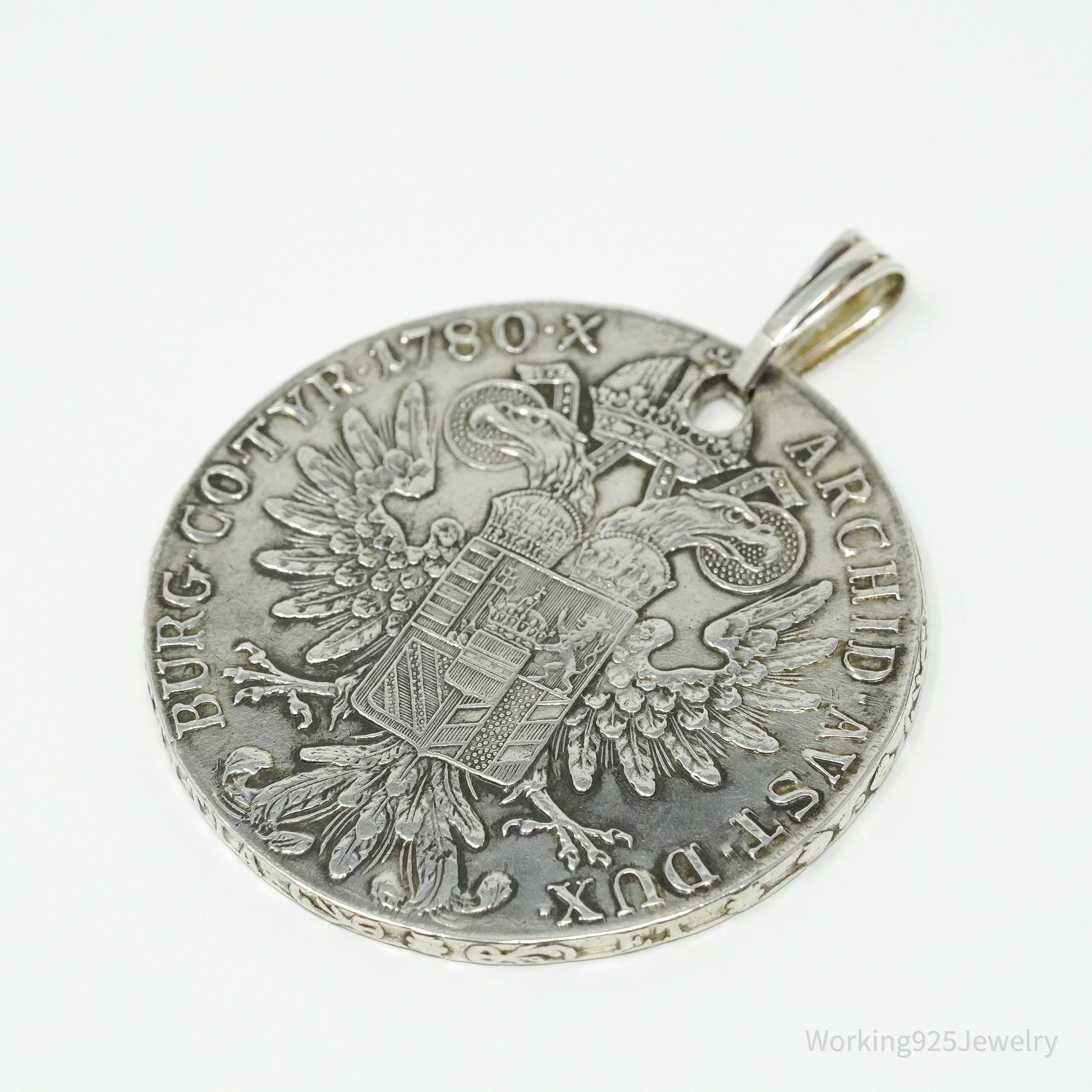 Antique 1780 Austrian Thaler Coin Piece Silver Pendant