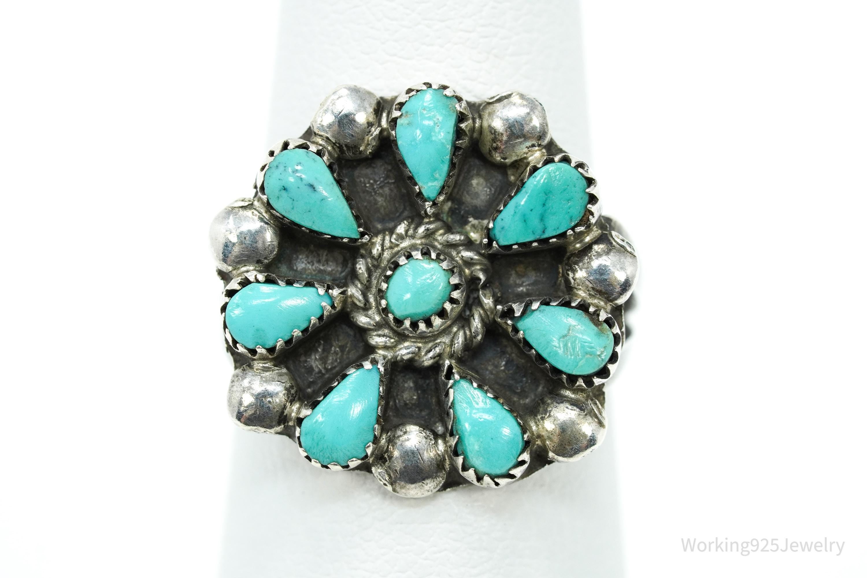 Vintage Native American Turquoise Unsigned Silver Ring - Size 6