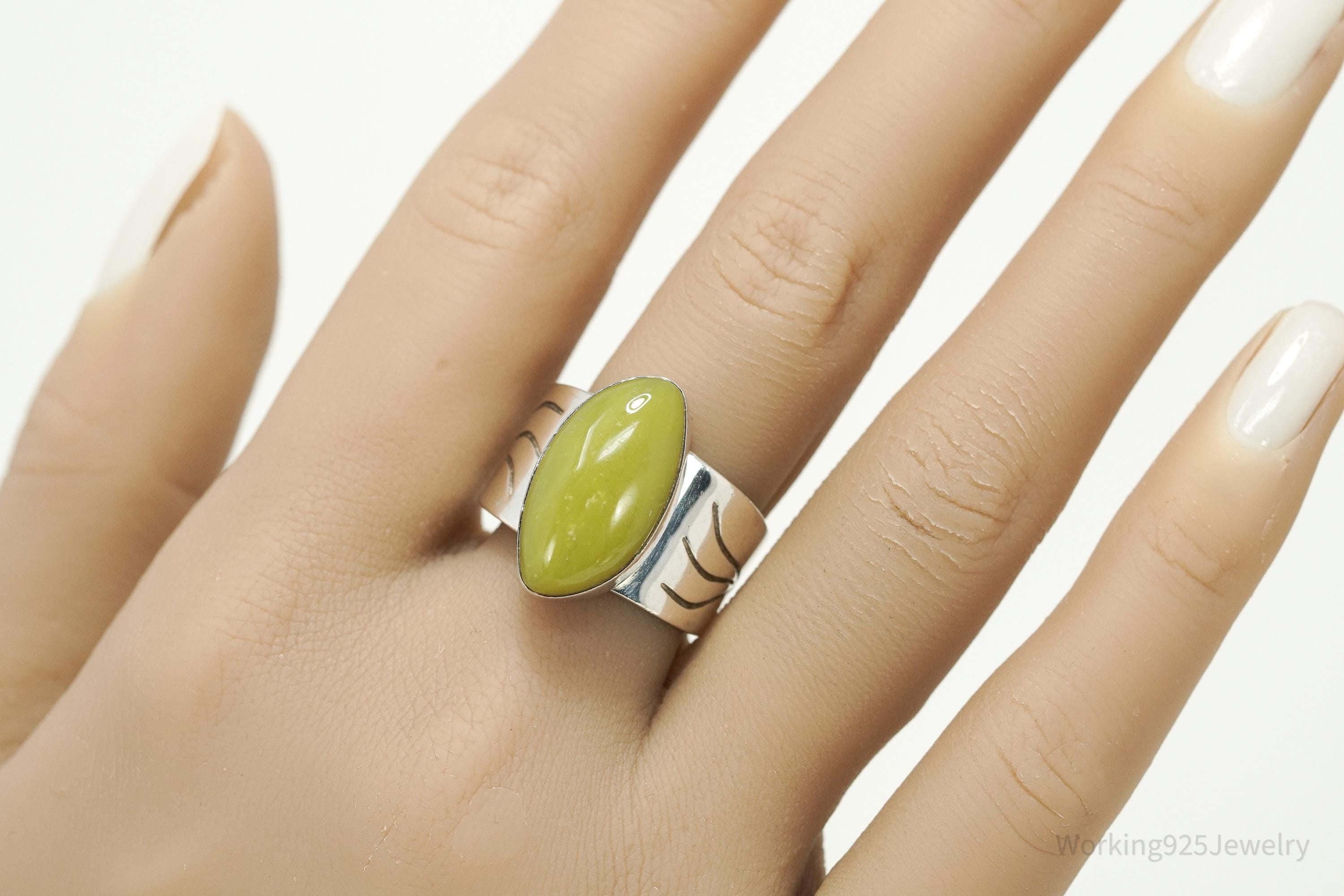 Vintage JAY KING Desert Rose Trading Co Green Jasper Sterling Silver Ring Sz 10