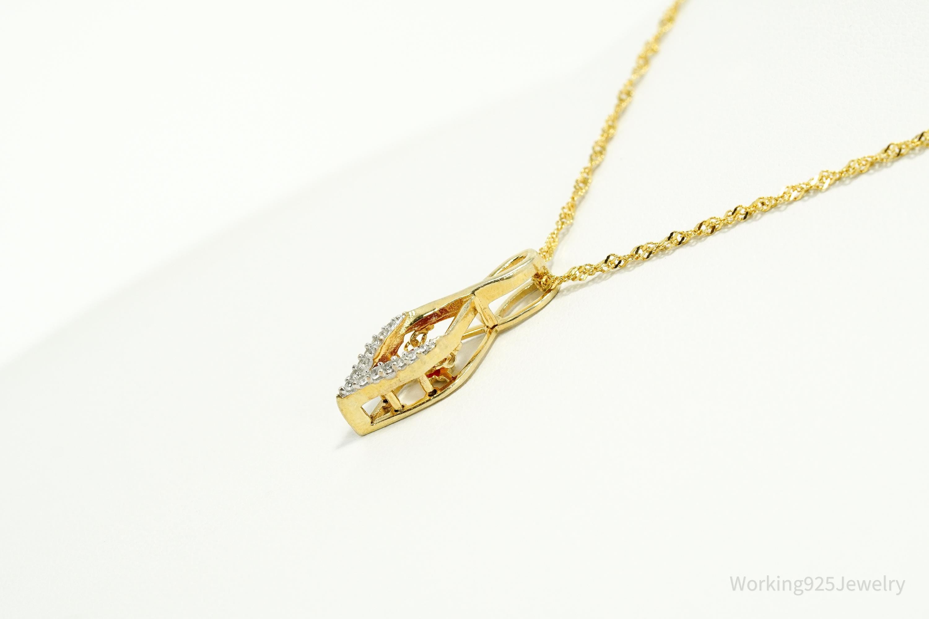 Vintage Ruby & White Sapphire Gold Plated Sterling Silver Necklace 19"